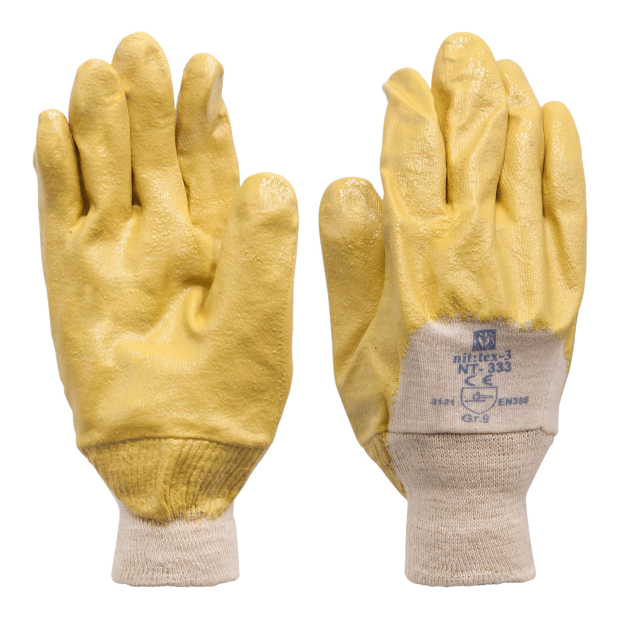 Arbeitshandschuhe - Schutzhandschuhe Nitril K020-3 gelb Größe L Mit langem Strickbund