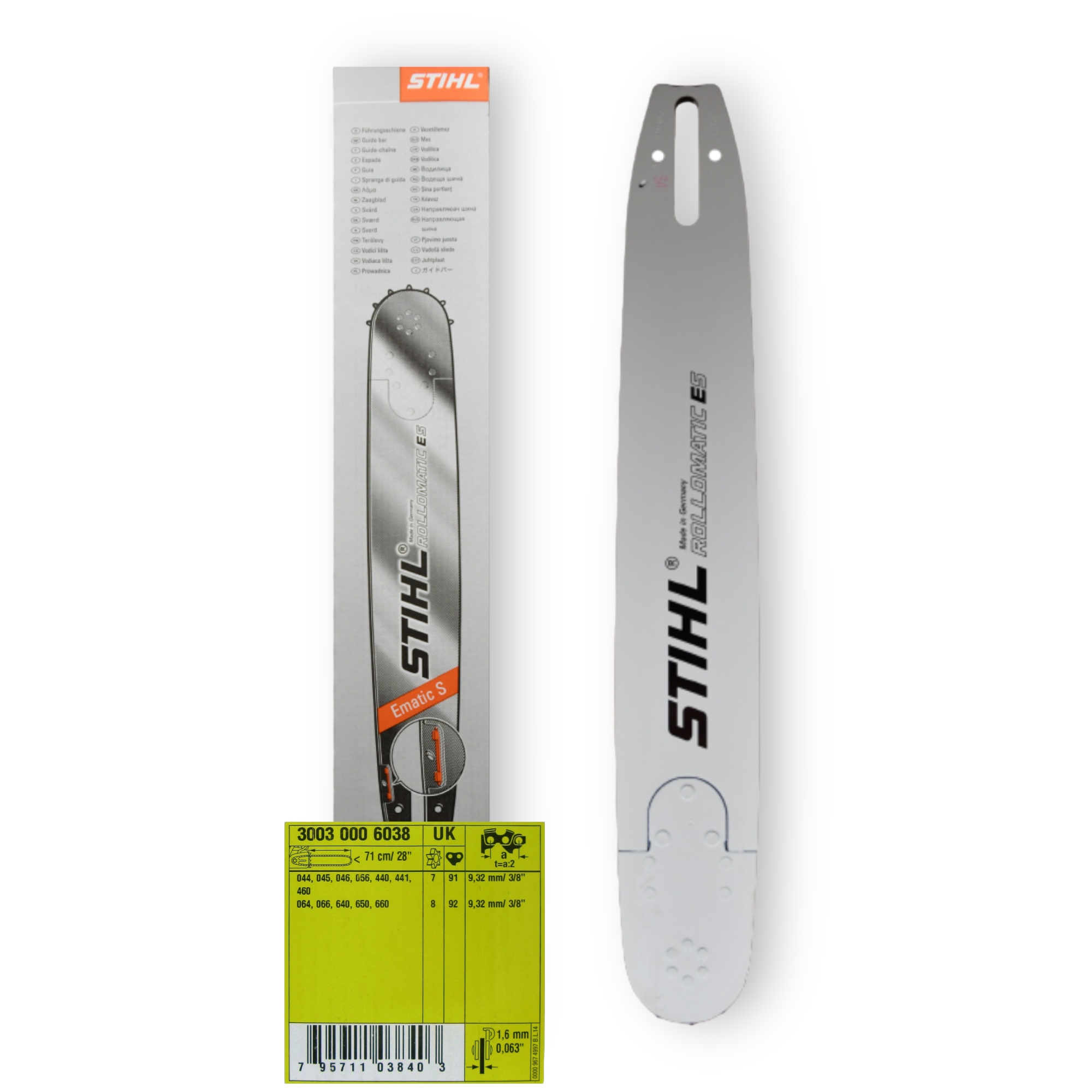 Stihl Führungsschiene 71 cm, 3/8 1.6 Typ 05 11 Zähne 91TG