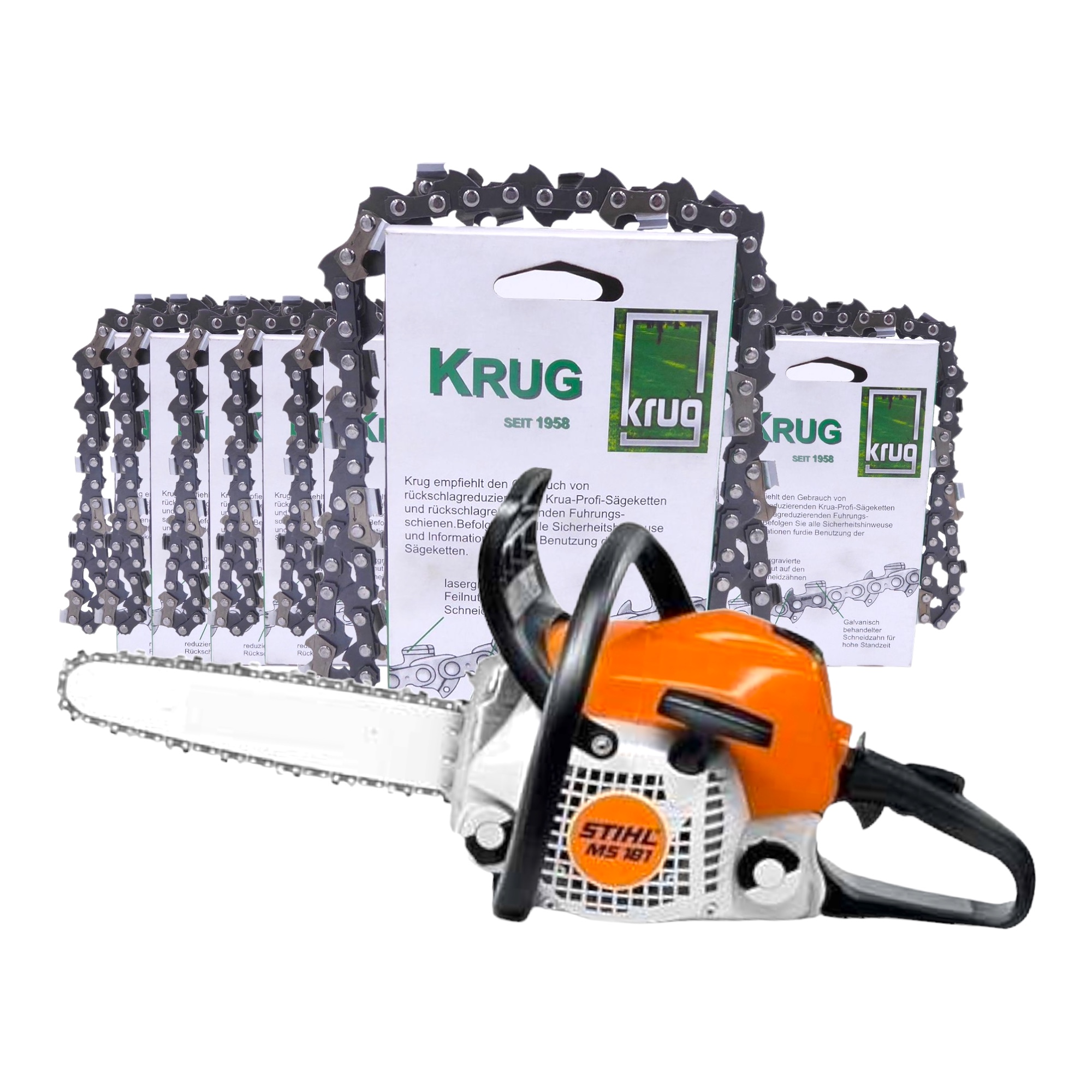 Stihl MS 181 Motorsäge + 10 Profi C Sägeketten 3/8P1.1-44