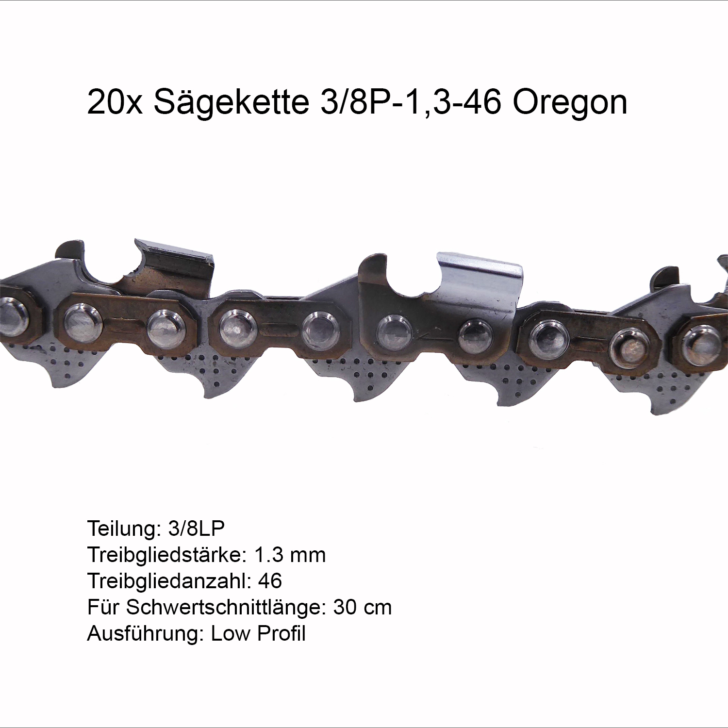 Set 20 Stück Oregon Sägekette 3/8P 1.3 mm 46 TG Ersatzkette