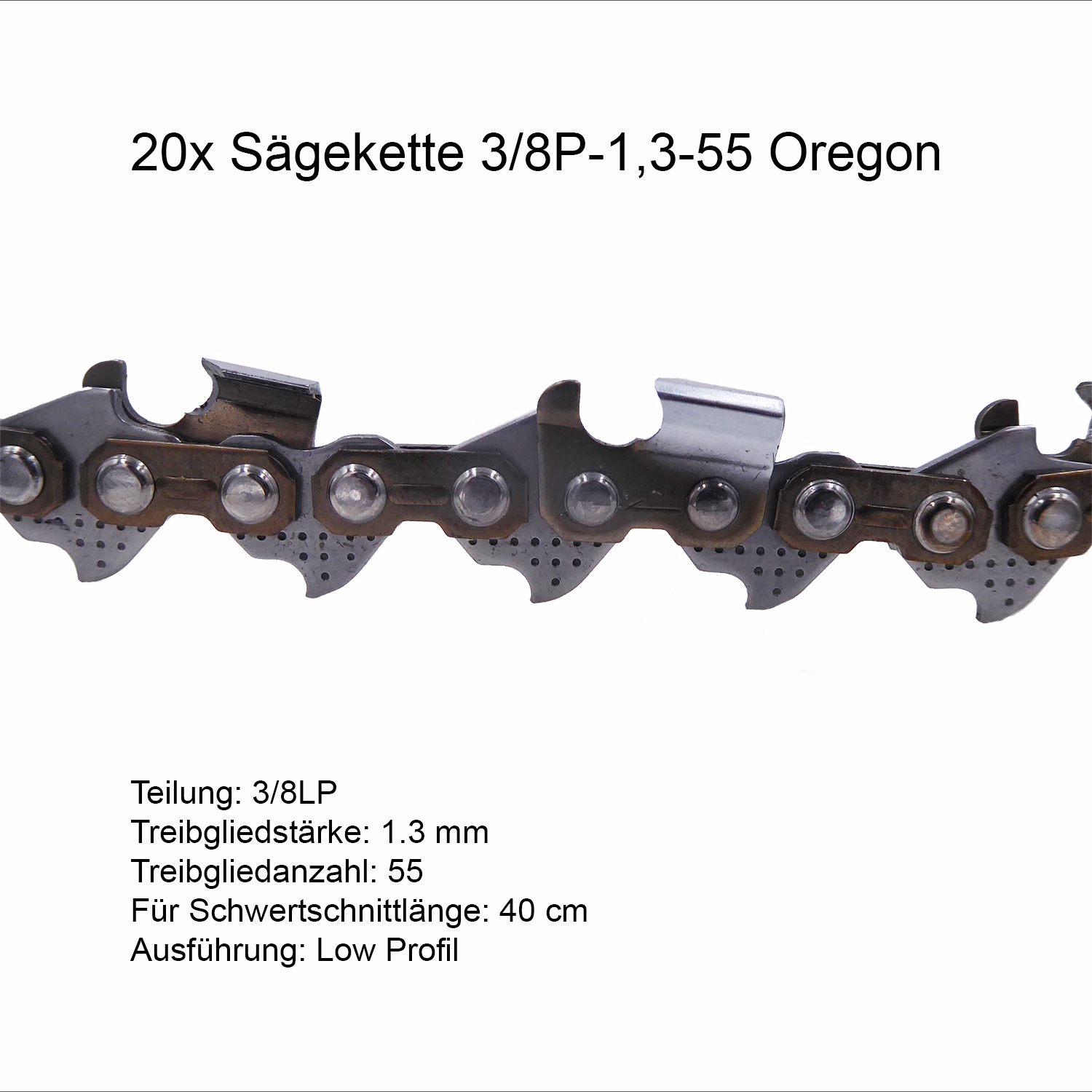 20 Stück Oregon Sägekette 3/8P 1.3 mm 55 TG Ersatzkette