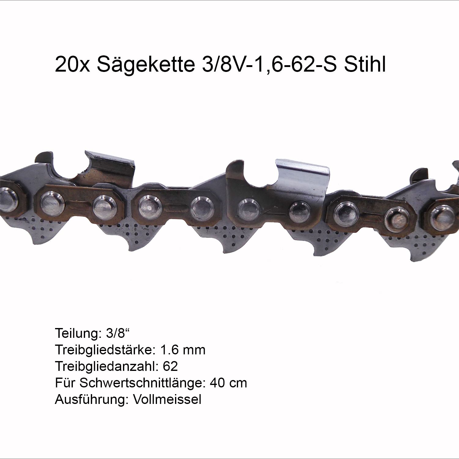 20 Stück Stihl RSC Sägekette 3/8 1.6 mm 62 TG Vollmeissel