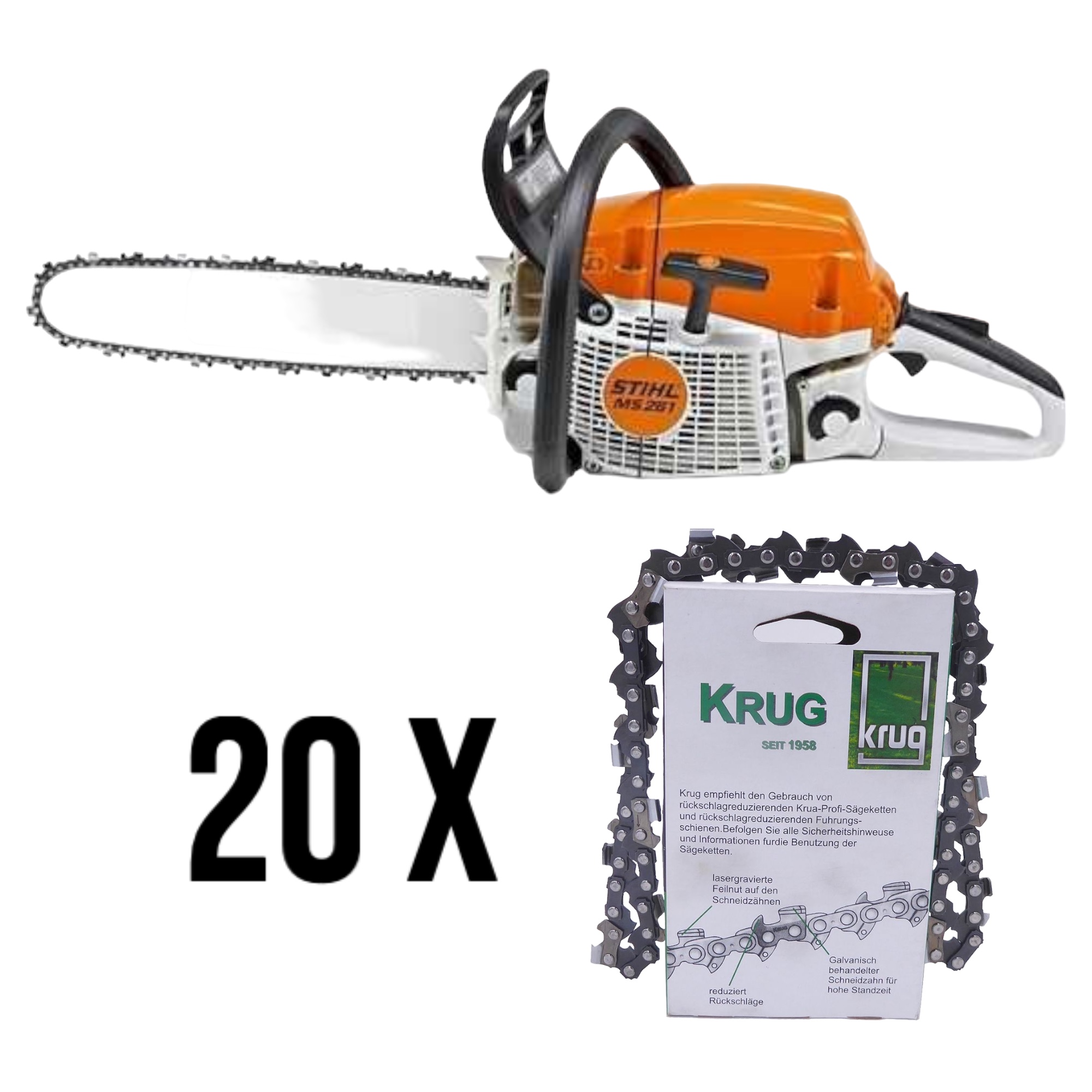 SET: Stihl Benzin-Kettensäge MS 261 Motorsäge + 20 Profi C Sägeketten (50 cm) 325 1.6 mm 67 TG SET: Stihl Benzin-Kettensäge MS 261 Motorsäge + 20 Profi C Sägeketten (50 cm) 325 1.6 mm 67 TG