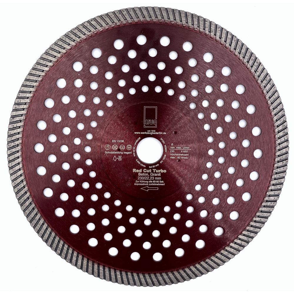 Set:5 x Diamantscheibe 230 mm Durchm. Red Cut Turbo für Beton Granit Klinker Stein Set:5 x Diamantscheibe 230 mm Durchm. Red Cut Turbo für Beton Granit Klinker Stein