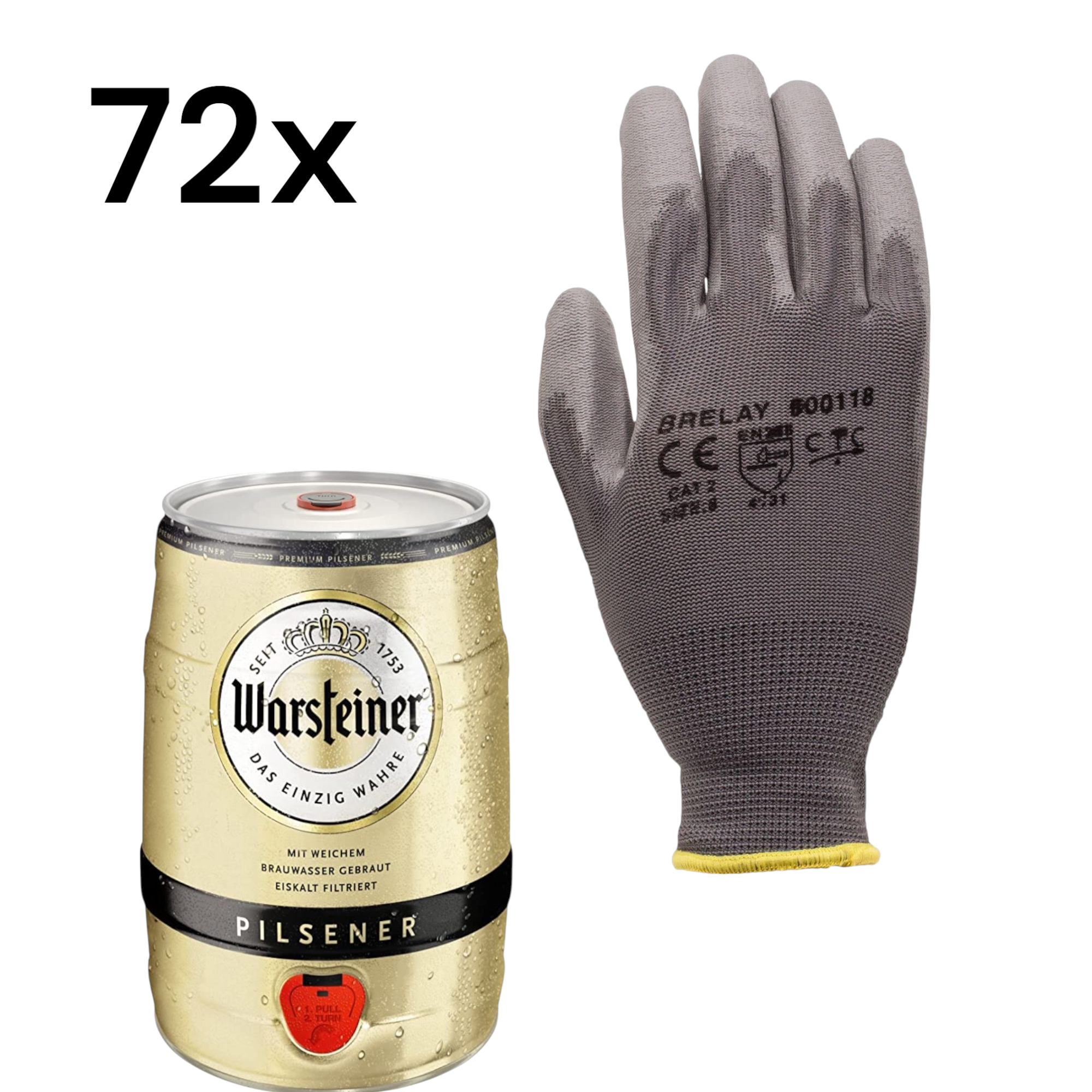 72 K029 Paar Nitril-Arbeitshandschuhe Größe 8 plus 5L Partydose Bier Warsteiner