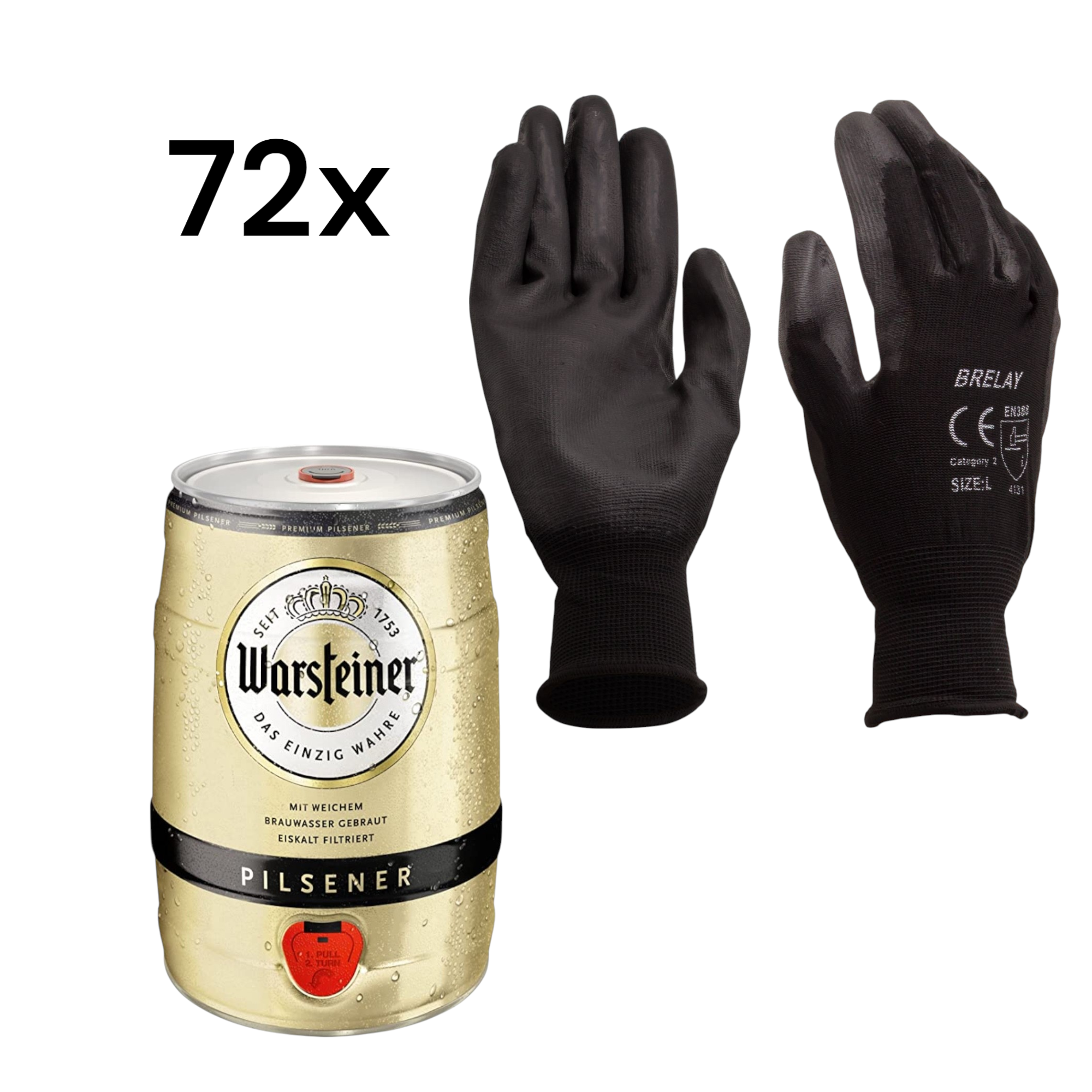 72 K029 Paar Nitril-Arbeitshandschuhe Größe 9 plus 5L Partydose Bier Warsteiner
