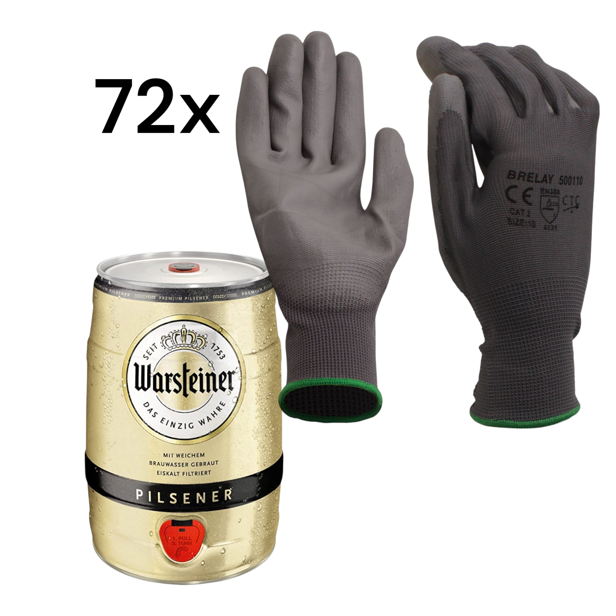 72  K029 Paar Nitril-Arbeitshandschuhe Größe 10 plus 5L Partydose Bier Warsteiner
