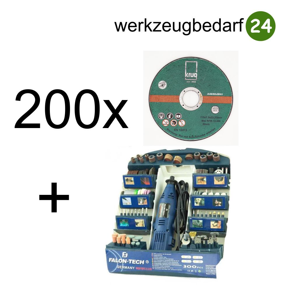 200 Stück Inox C Trennscheiben 125x1.0 mm + 1 x Falon-Tech Mini-Schleifer-Set MG01 300tlg.