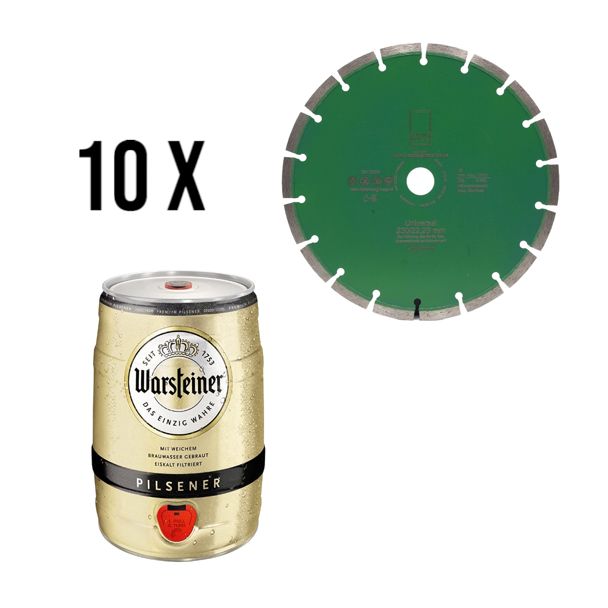 10 x Green Cut 230 mm + 1 x Partydose 5L Warsteiner