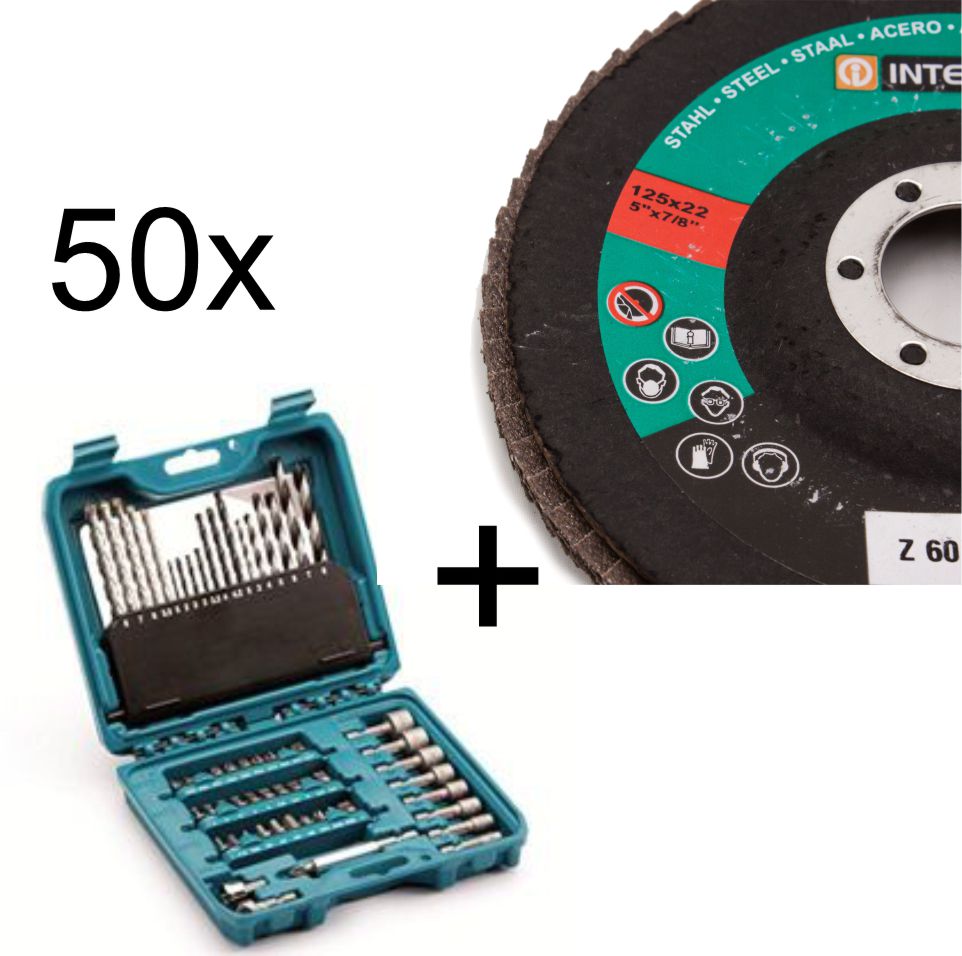 50 Stück Fächerschleifscheiben 125 x 22 K 60 + Makita zubehör-Set P-90358 1 ST