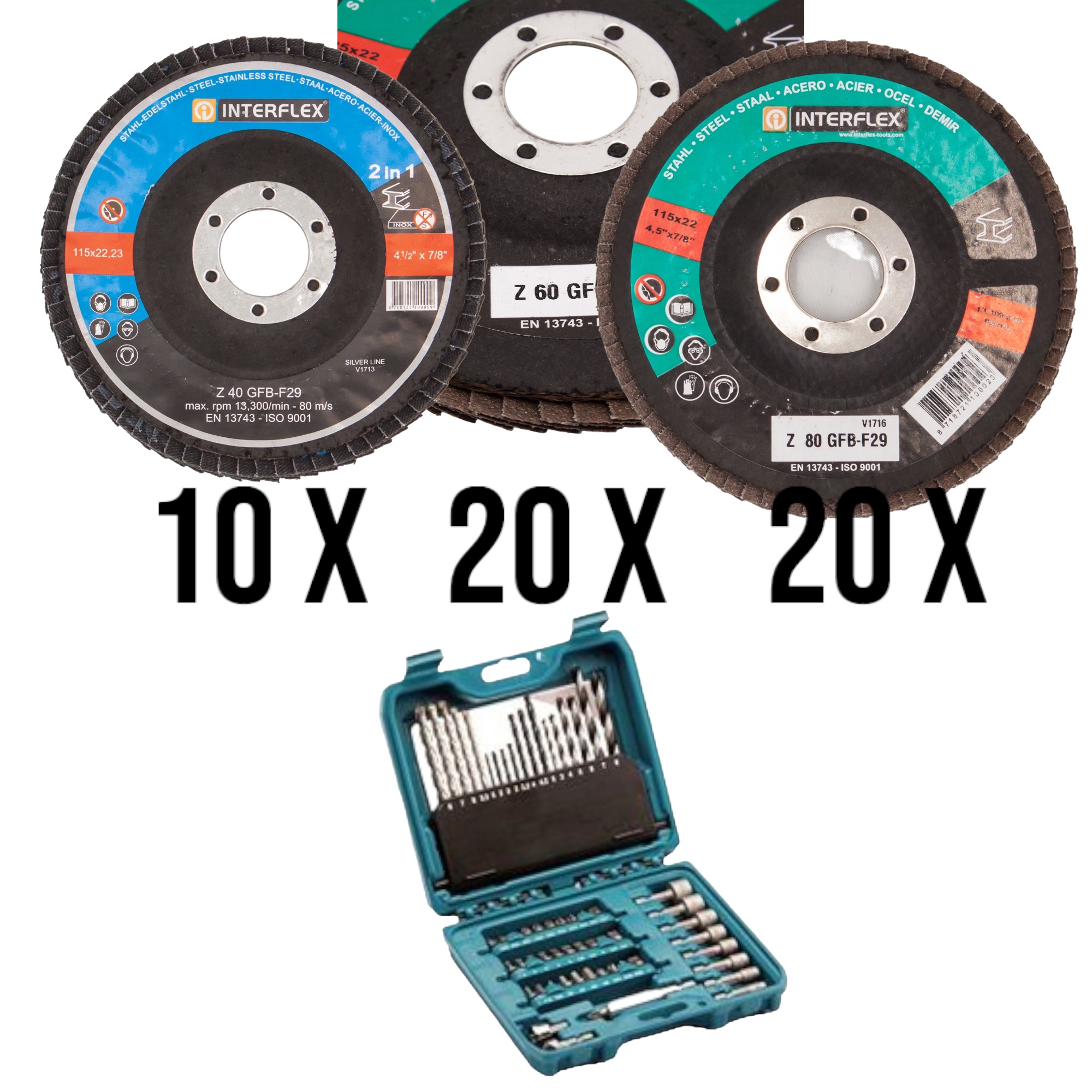 10x115 K40,20x115K60, 20x115K80 Fächerscheiben Makita zubehör-Set P-90358 1 ST
