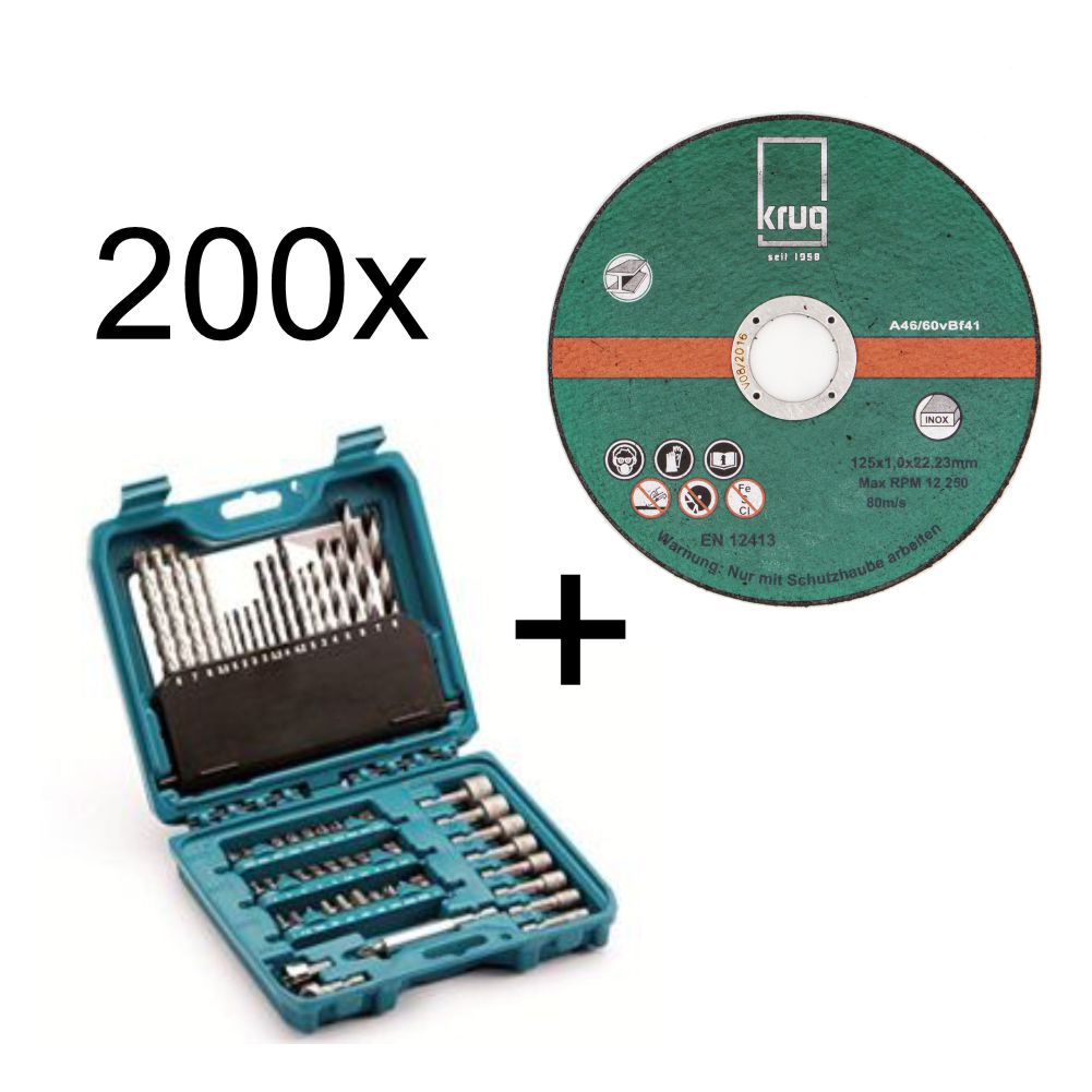 200 Stück Inox Trennscheiben 125x 1,0 mm + Makita Zubehör-Set P-90358