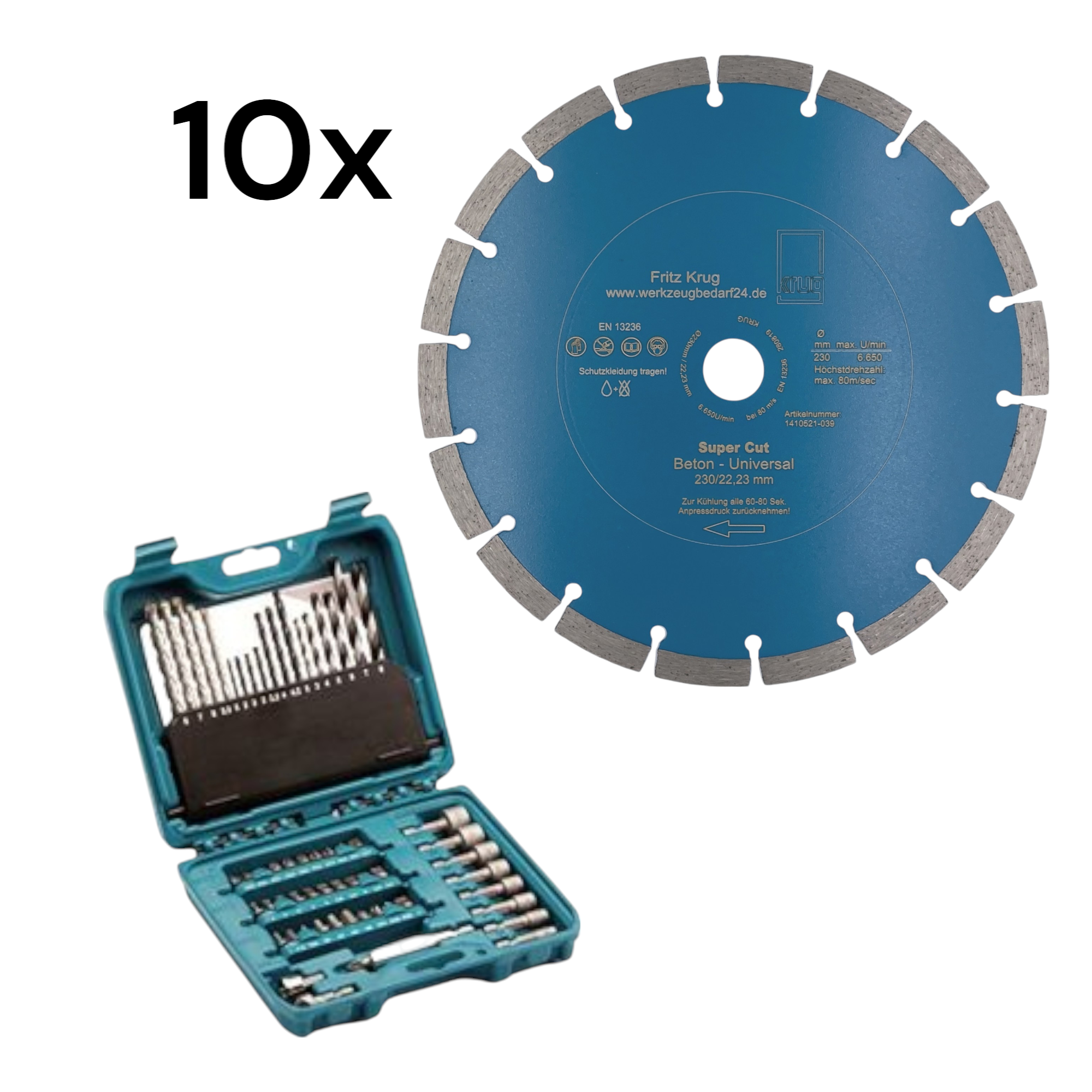10 x D230 Super Cut + Makita Zubehöre-Set P-90358