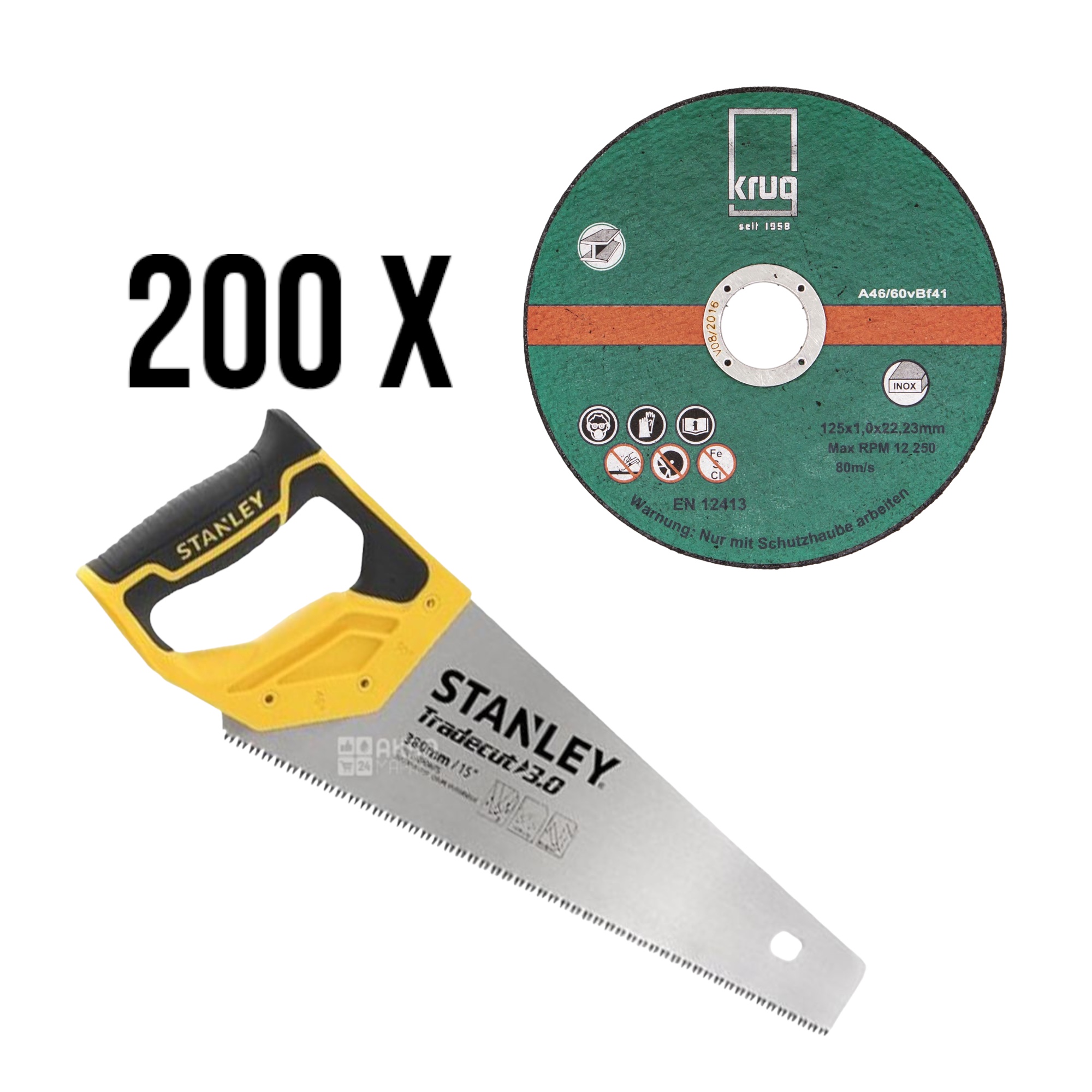 200 Stück Inox Trennscheiben 115x1,0mm+ Stanley Tradecut Handsäge 380mm / 15\" (Fuchsschwanz) 1 ST