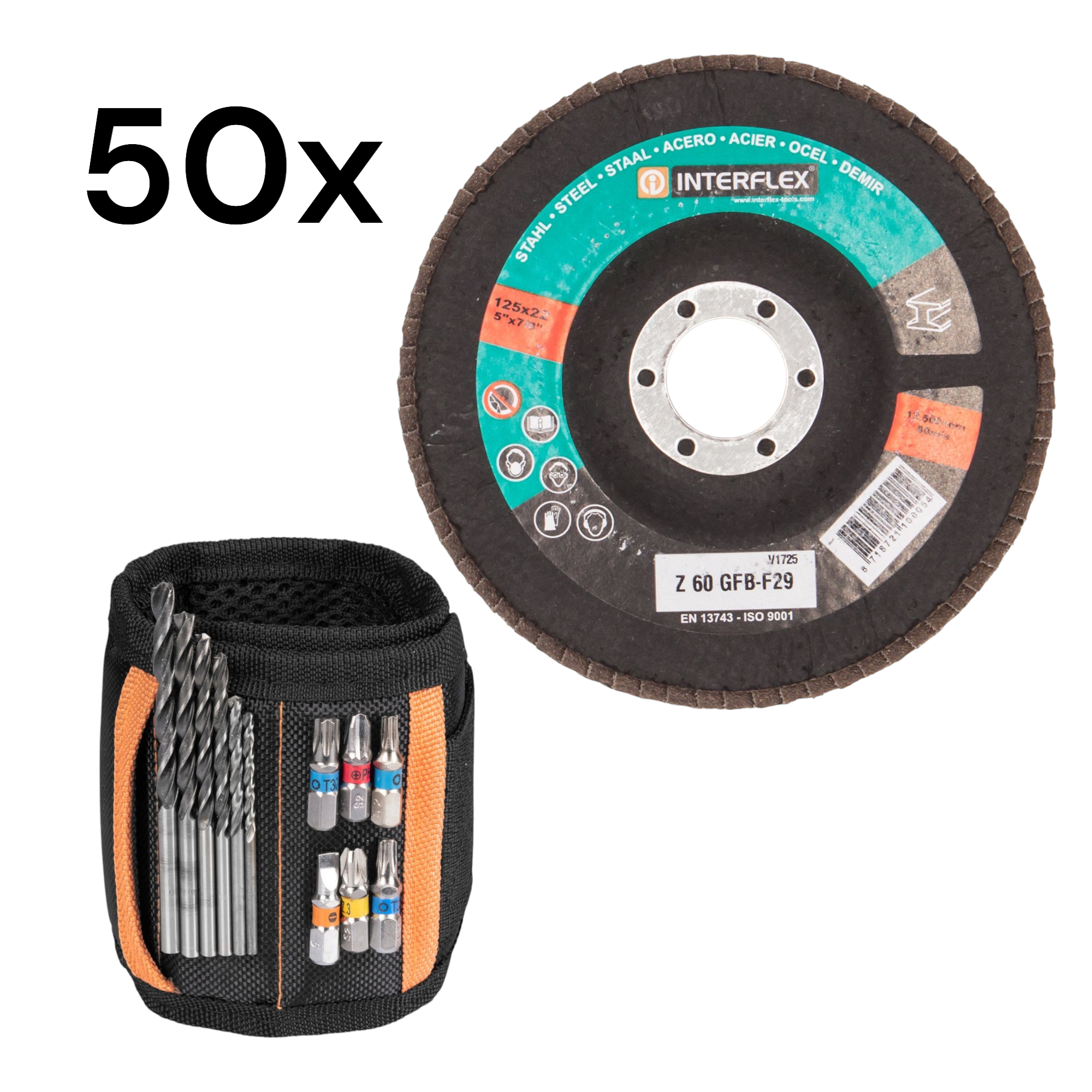 50 Stück Fächerscheiben 125/60 plus Magnetisches Armband Werkzeughalter 1 ST