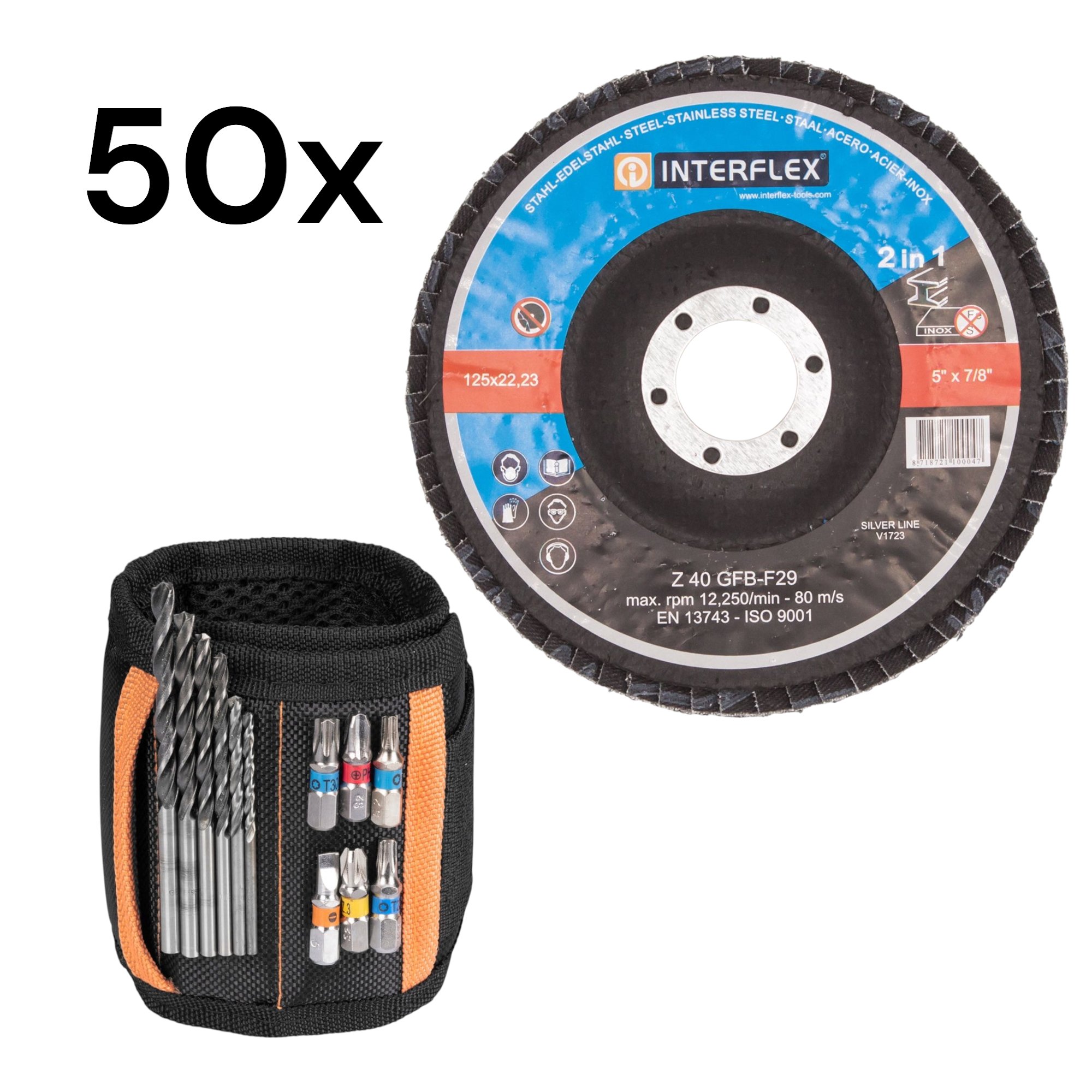 50 Stück Fächerscheiben 125/40 plus Magnetisches Armband Werkzeughalter 1 ST