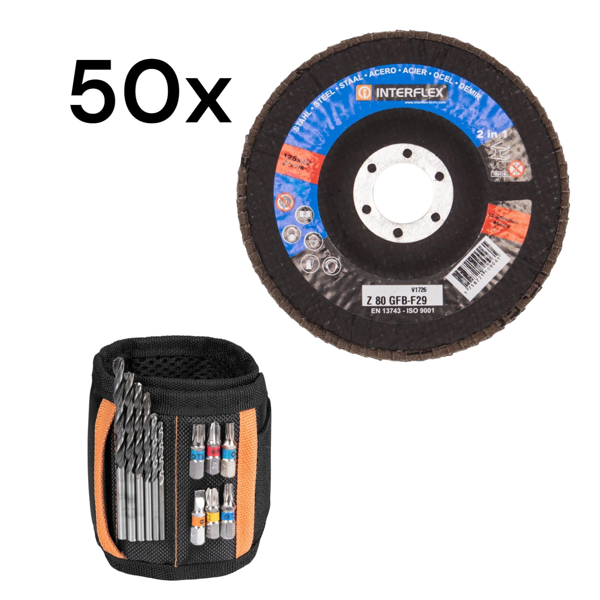 50 Stück Fächerscheiben 125/80 plus Magnetisches Armband Werkzeughalter 1 ST