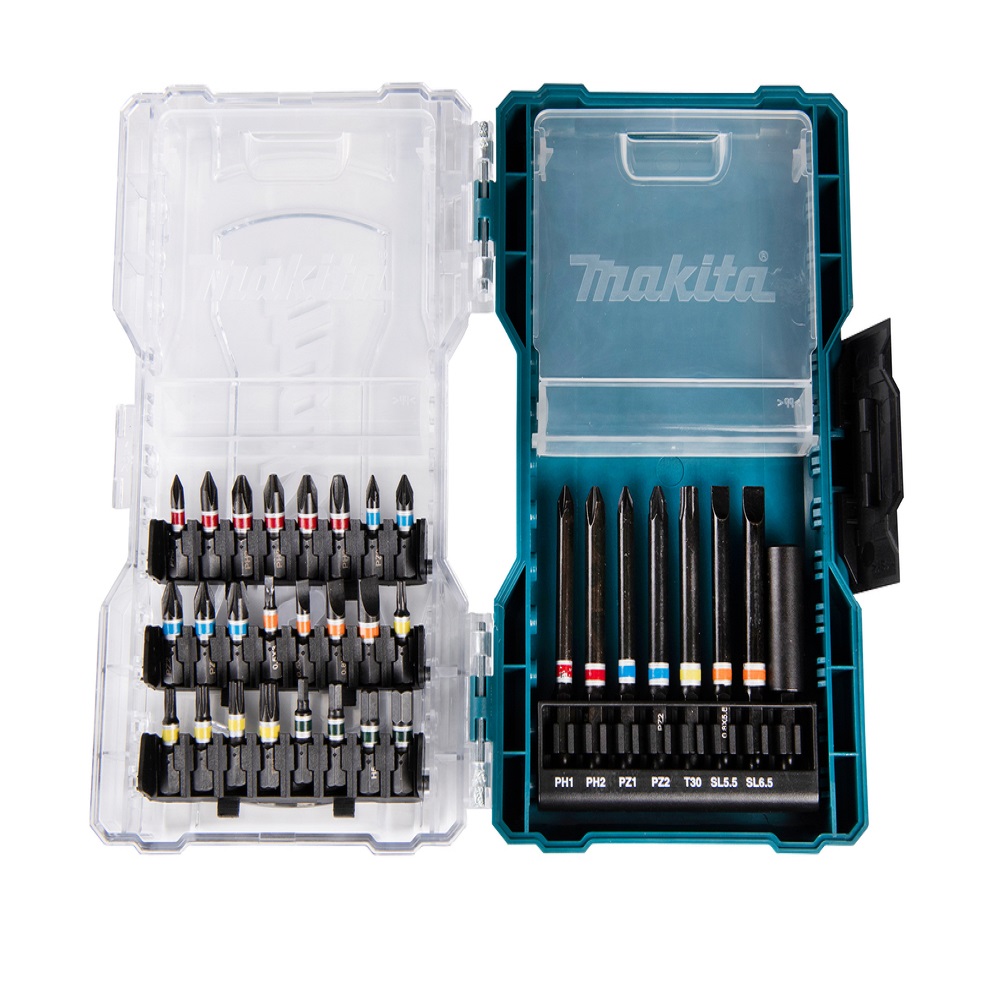 Makita  Bit-Set E-07076 32-teilig Bit-Set in gut sortierter Box mit transparentem Deckel