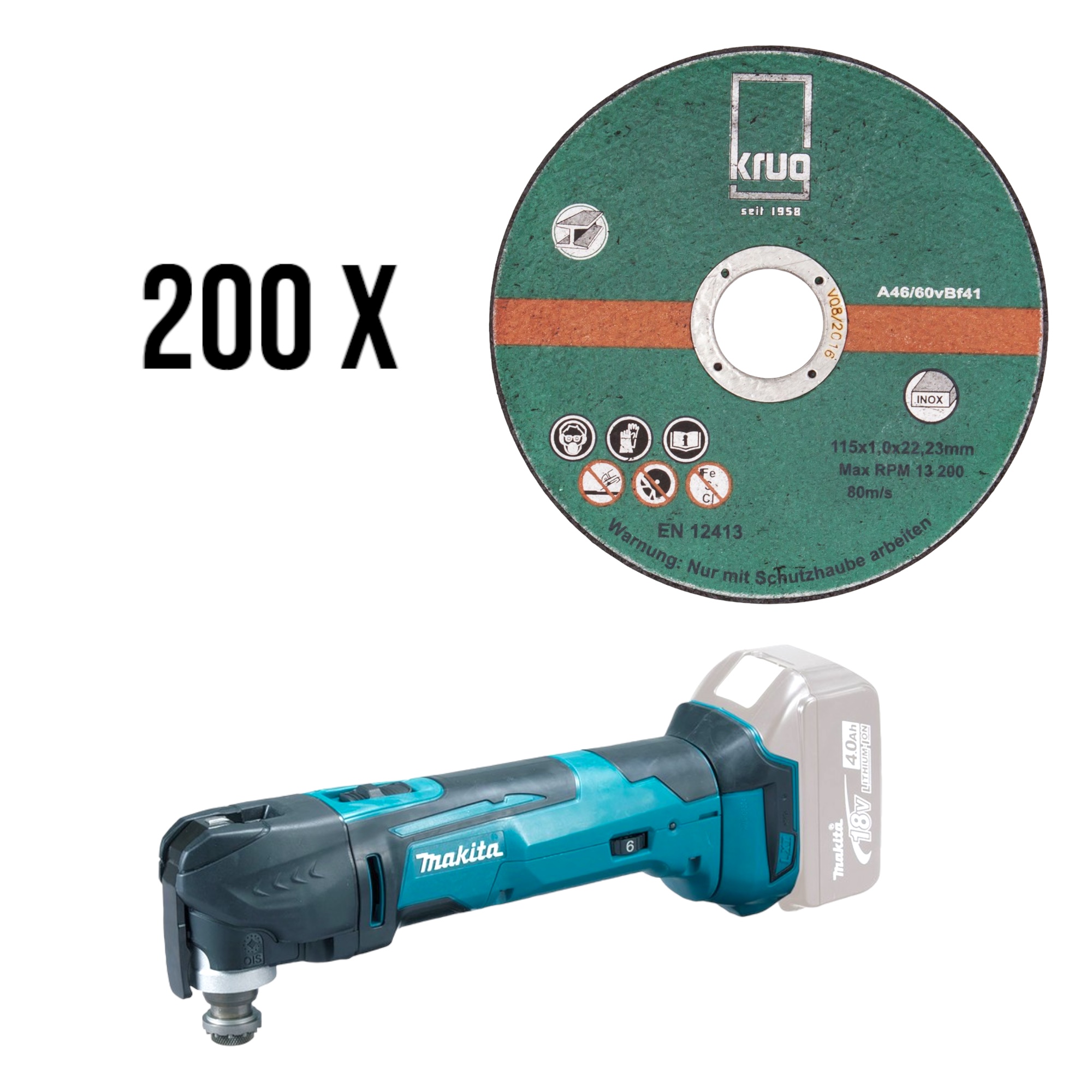 MAKITA 18V Akku Multifunktionswerkzeug DTM51Z- ohne Akku ohne Ladegerät + 200 x Trennscheibe Inox C