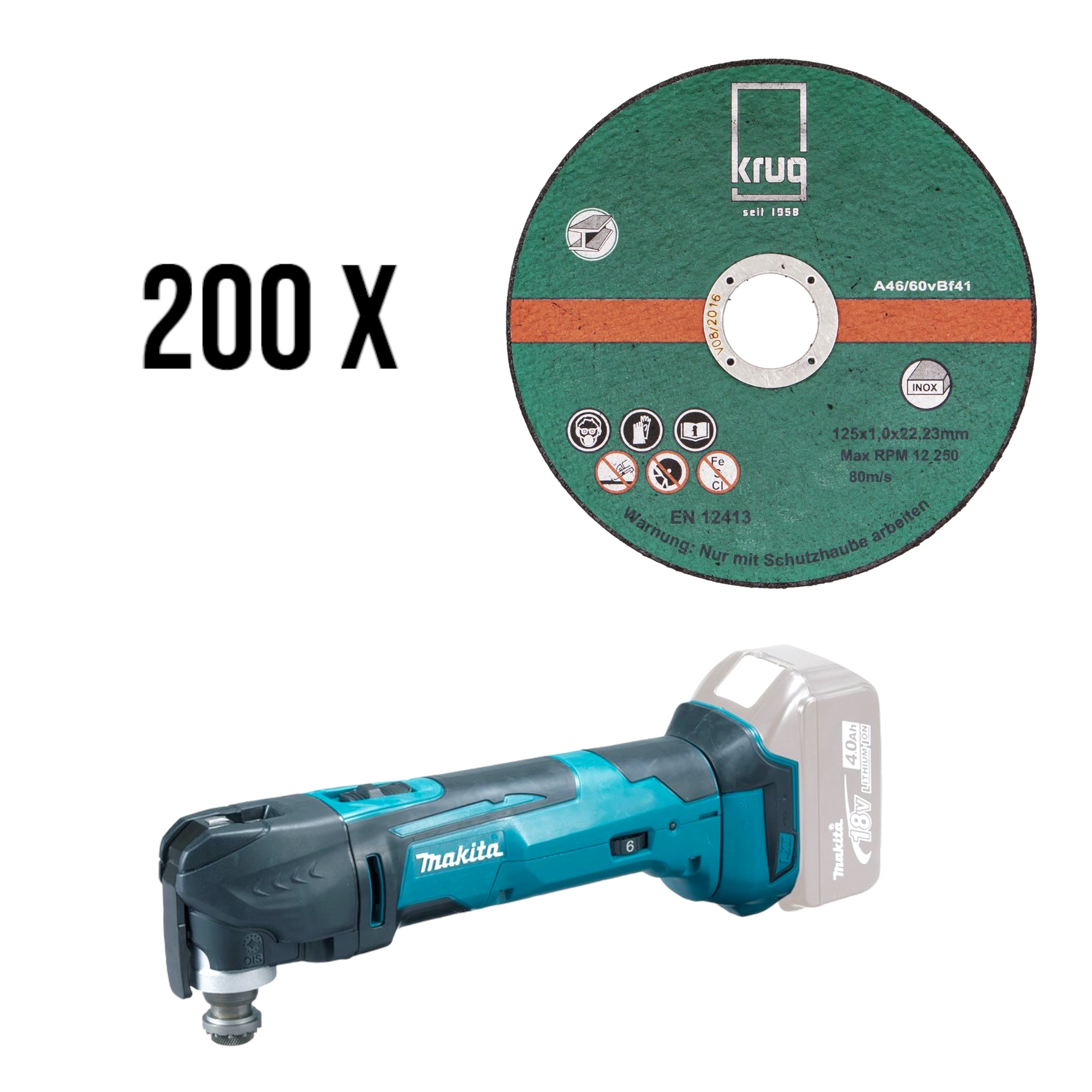 MAKITA 18V Akku Multifunktionswerkzeug DTM51Z- ohne Akku ohne Ladegerät + 200 x Trennscheibe Inox C