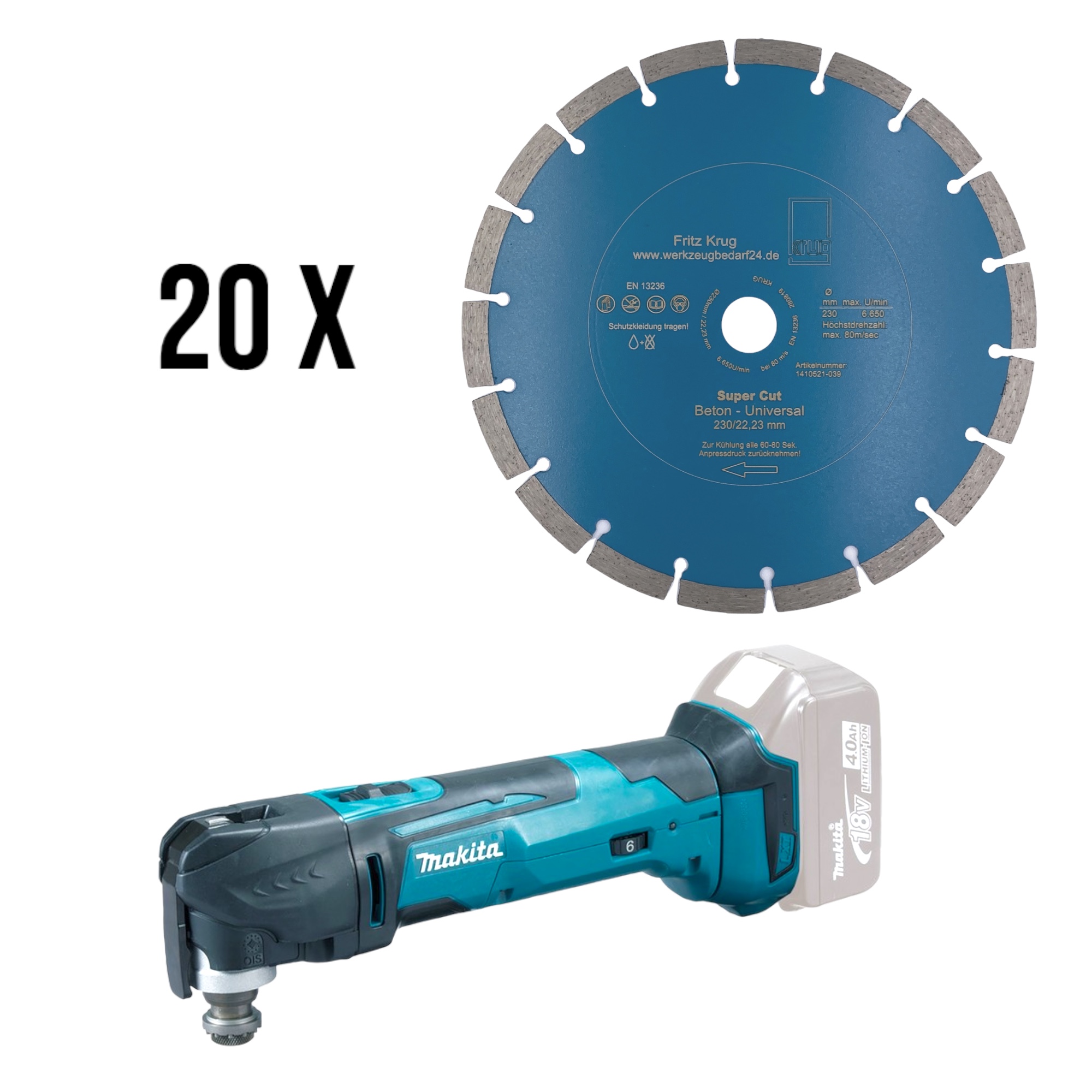 MAKITA 18V Akku Multifunktionswerkzeug DTM51Z- ohne Akku ohne Ladegerät + 20 x Diamantscheibe Super