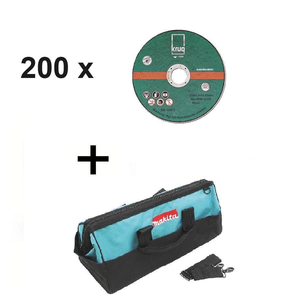 Set 200 Stück Inox C Trennscheiben 125x1.0 mm + 1x Makita Werkzeug-Tasche 831303-9