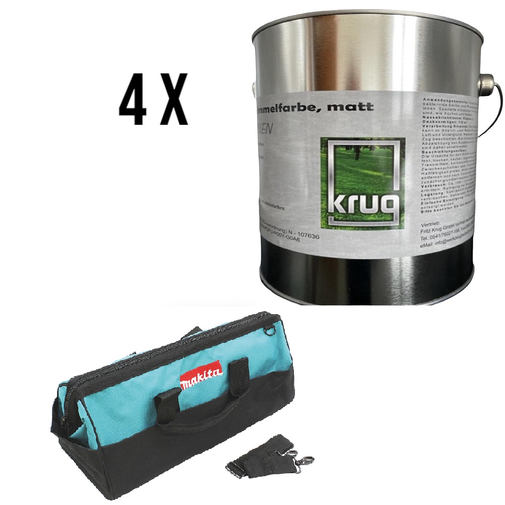 Set 4 x 2,5 Ltr. Krug Antischimmelfarbe, matt + 1 x Makita Werkzeug-Tasche - 831303-9