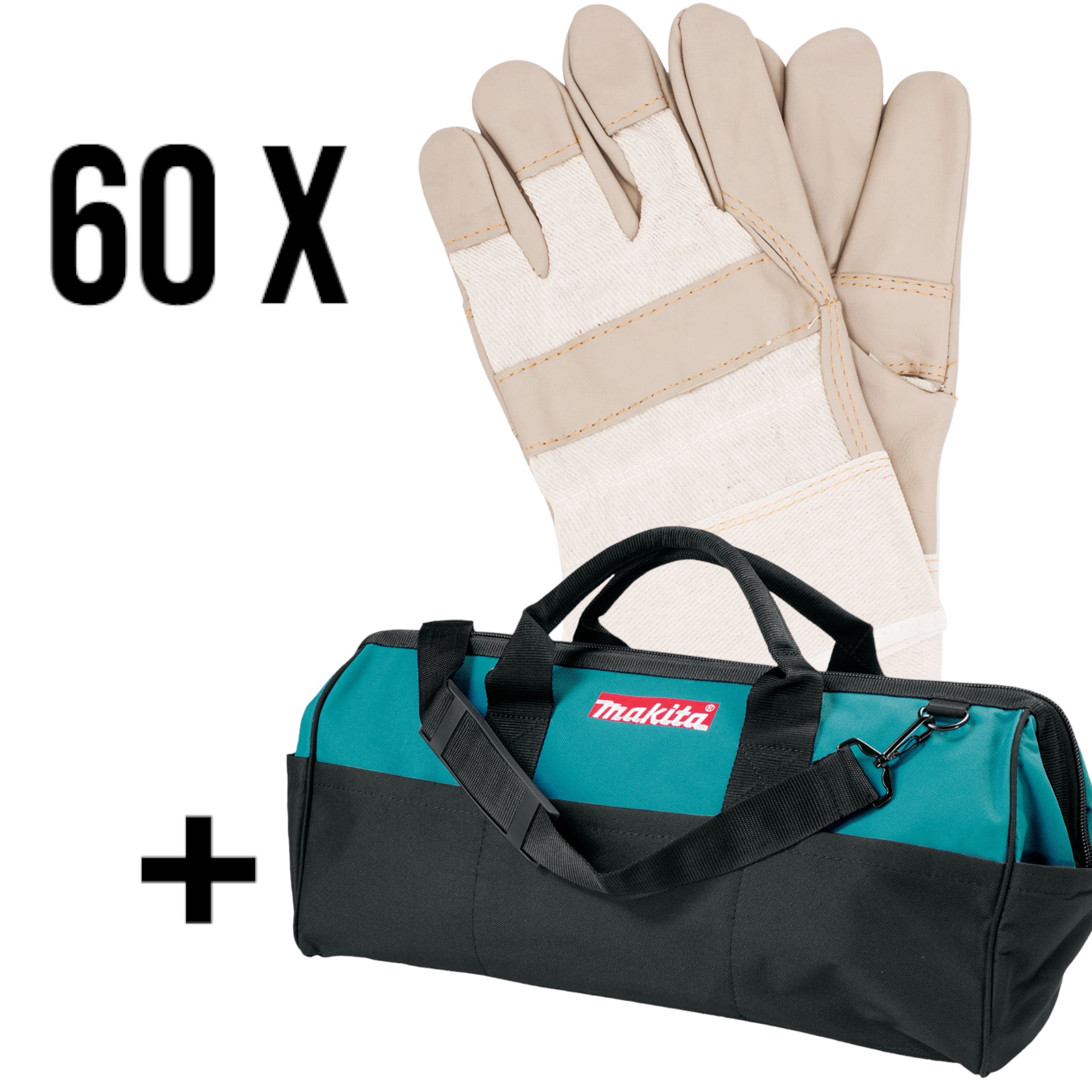 Set: 60 x Arbeitshandschuhe K004 + 1 x Makita Werkzeug-Tasche - 831303-9