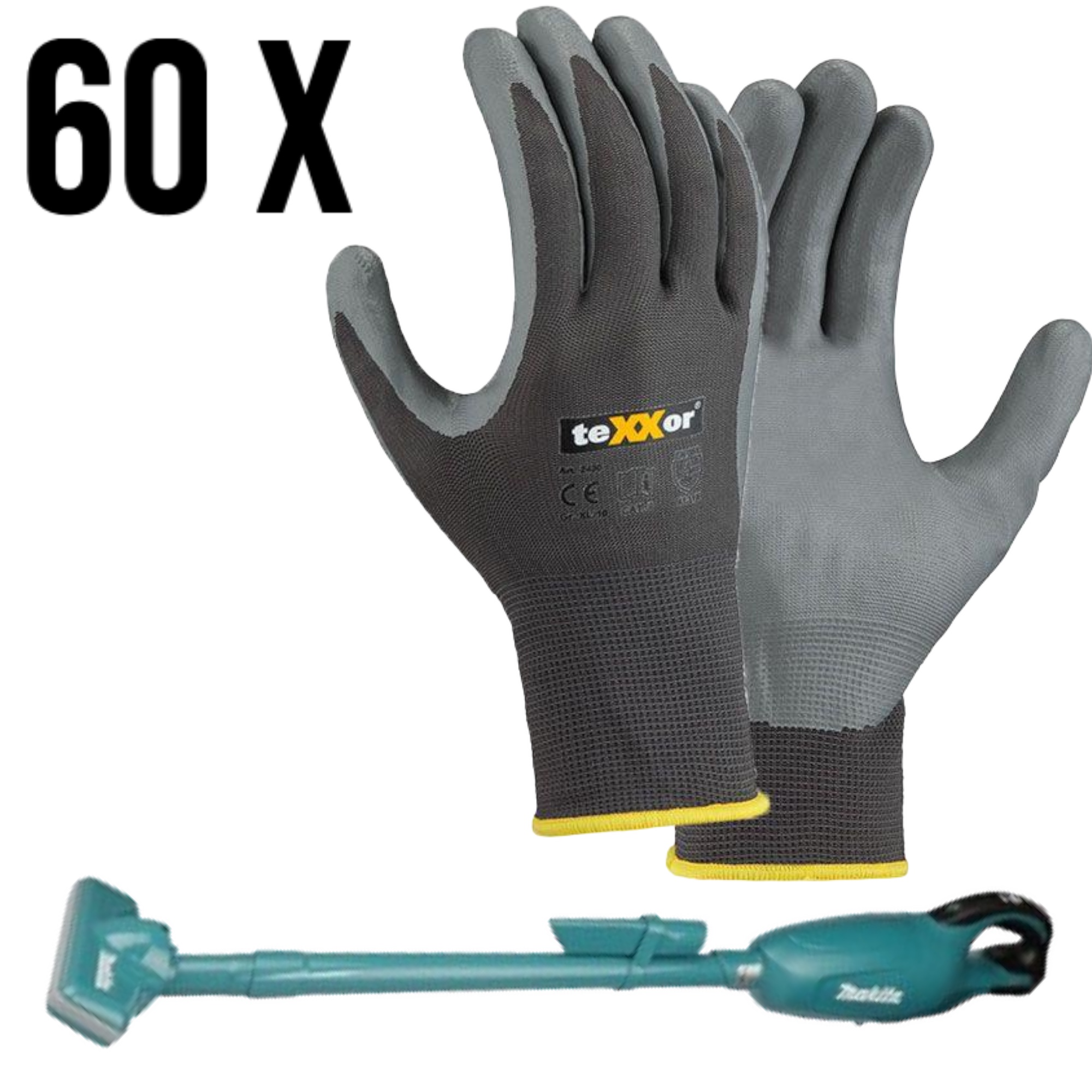 Makita DCL181FZ Akku-Staubsauger + 60 Stck. K030 Polyester-Handschuhe Gr. 10