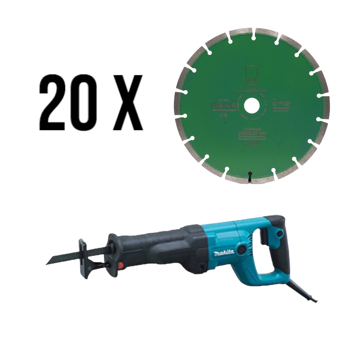 20x Diamantscheibe Green Cut Beton Universal 230 mm plus 1x Makita Reciprosäge JR3051TK