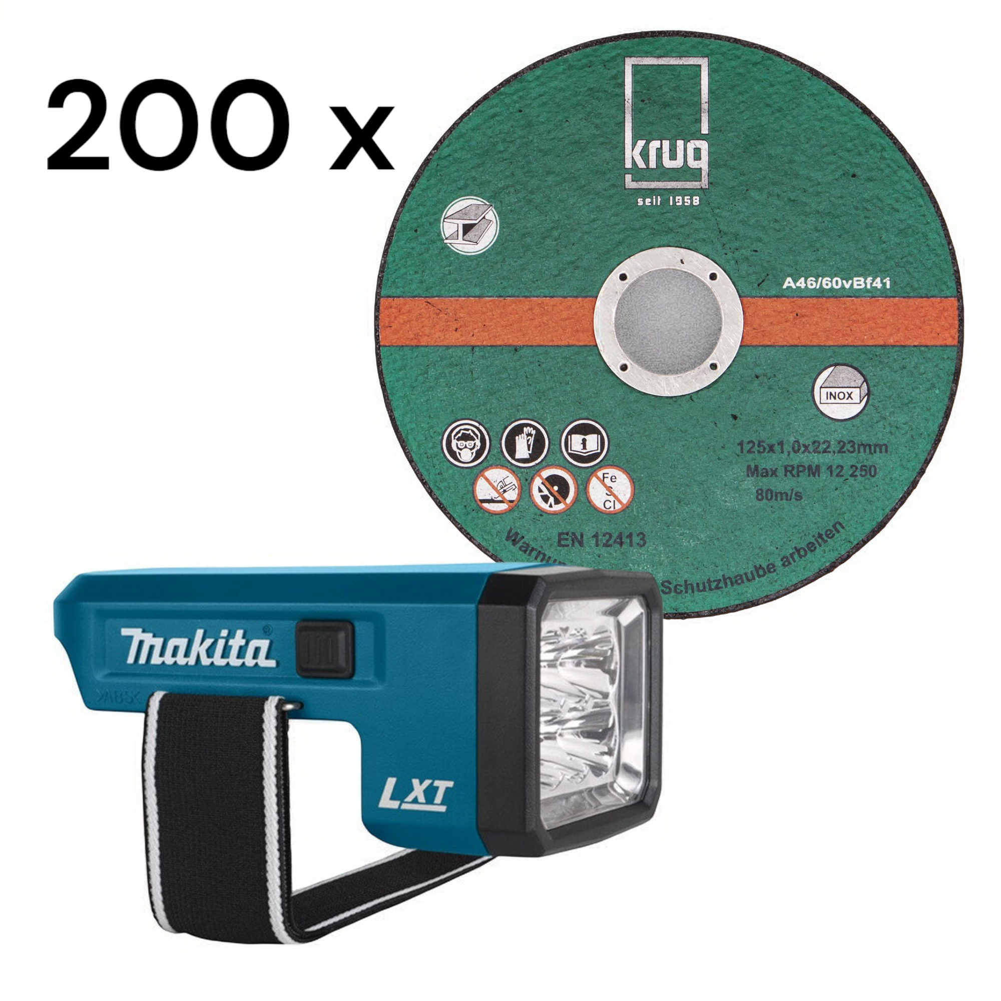 200 Stück Trennscheiben Inox C 125x1.0 mm + Makita STEXBML146 Akku-Lampe LED BML146