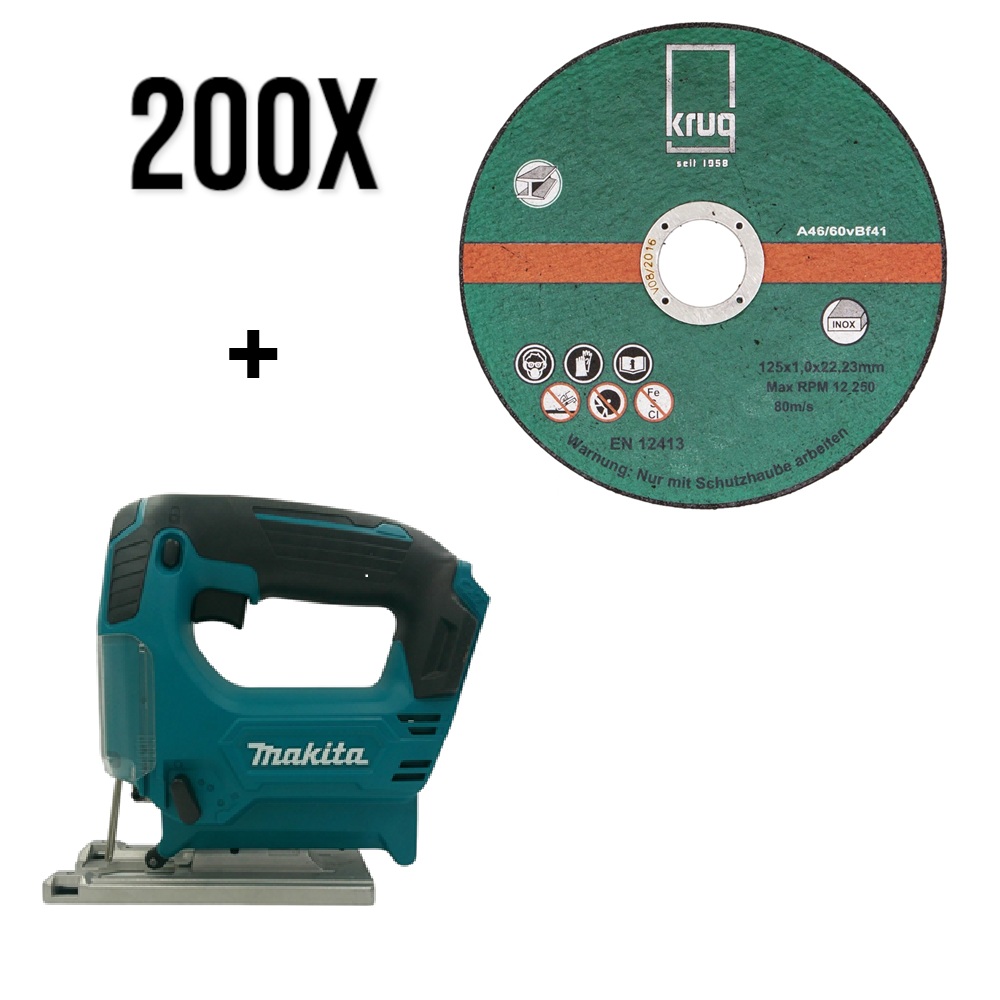 200 Stück Inox C Trennscheiben 125x1.0 mm + Makita Akku Pendelhubstichsäge JV101DZ