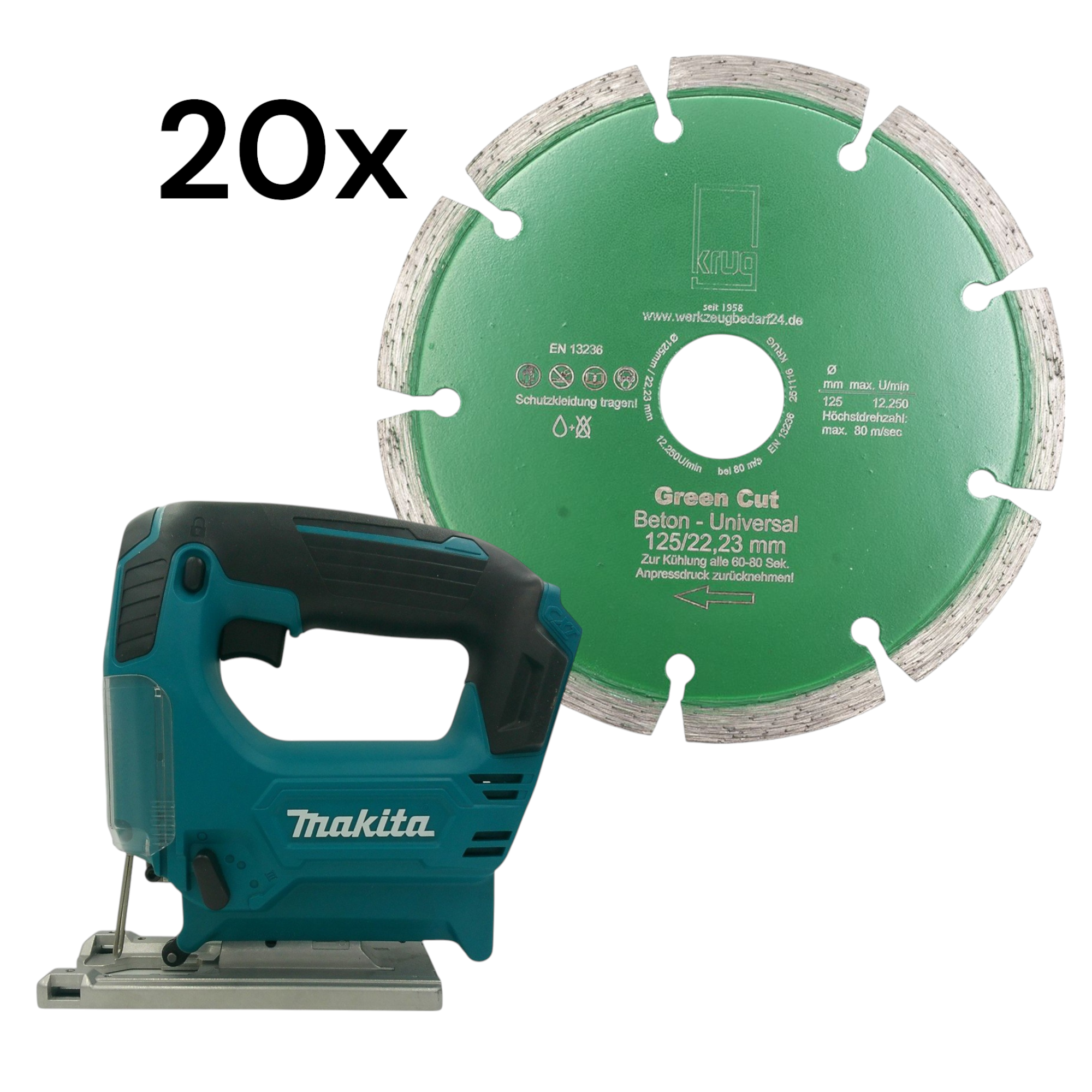 20 Stück Diamantscheibe Green Cut Beton Universal 125 mm für Beton Granit Klinker Stein + Makita Akk