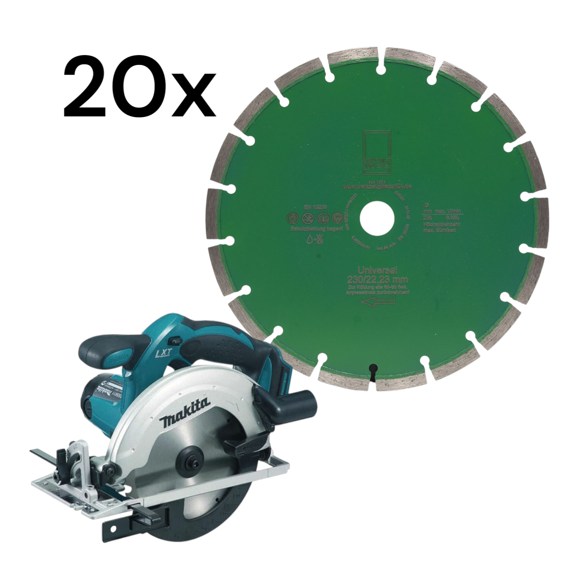Set 20 Stück Diamantscheibe Green Cut Universal 230 mm + Makita DSS611Z Solo Akku Handkreissäge 18V