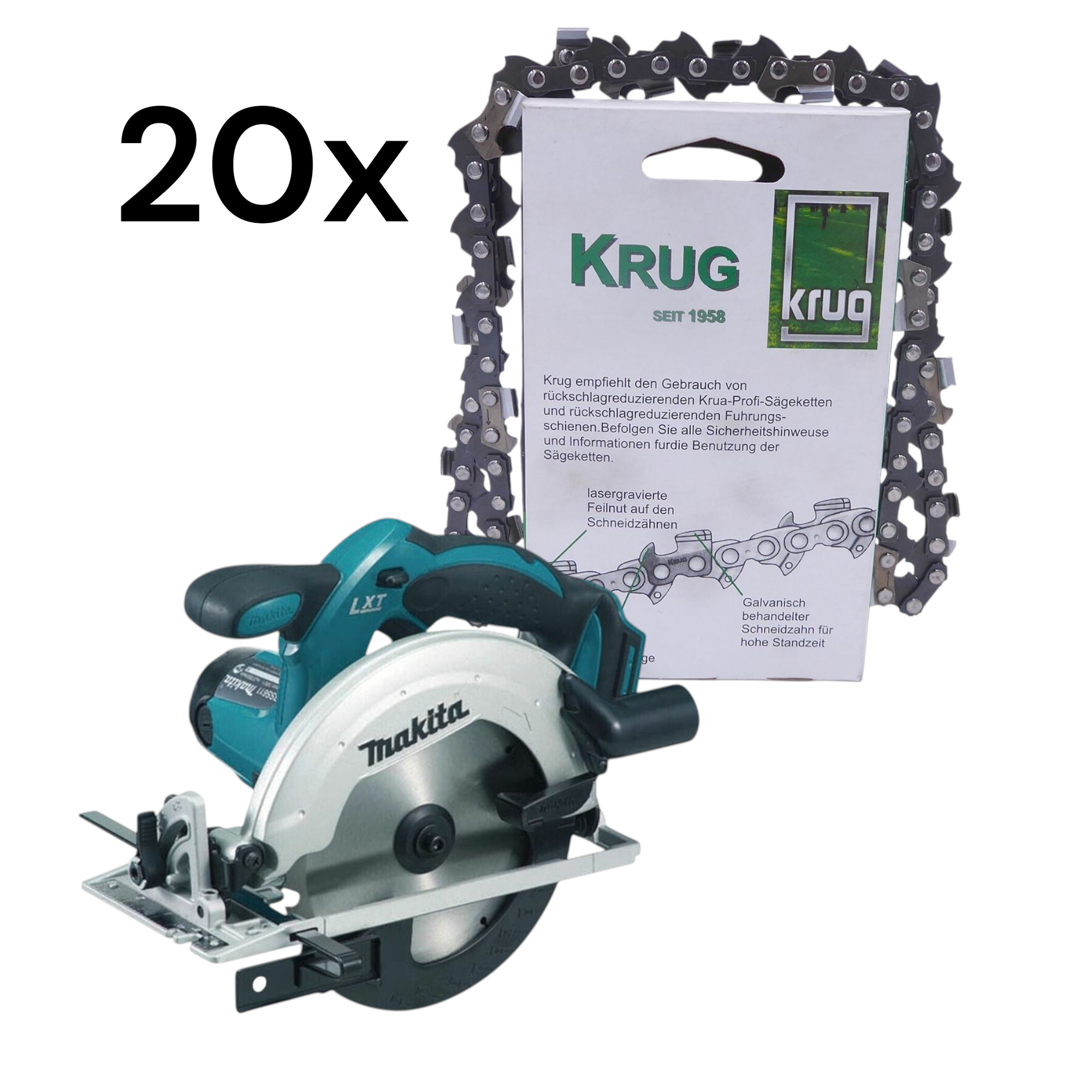 Set 20 Stück Sägeketten 3/8P1.3-52 Profi C für 35 cm Schwert + Makita DSS611Z Solo Akku Handkreissäg