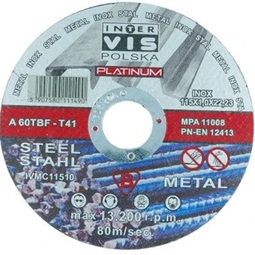 Trennscheibe Inox C 115x1.0 mm für Edelstahl, Metal, Blech, Eisen, Inter VIS Platinum, A60TBF- T41