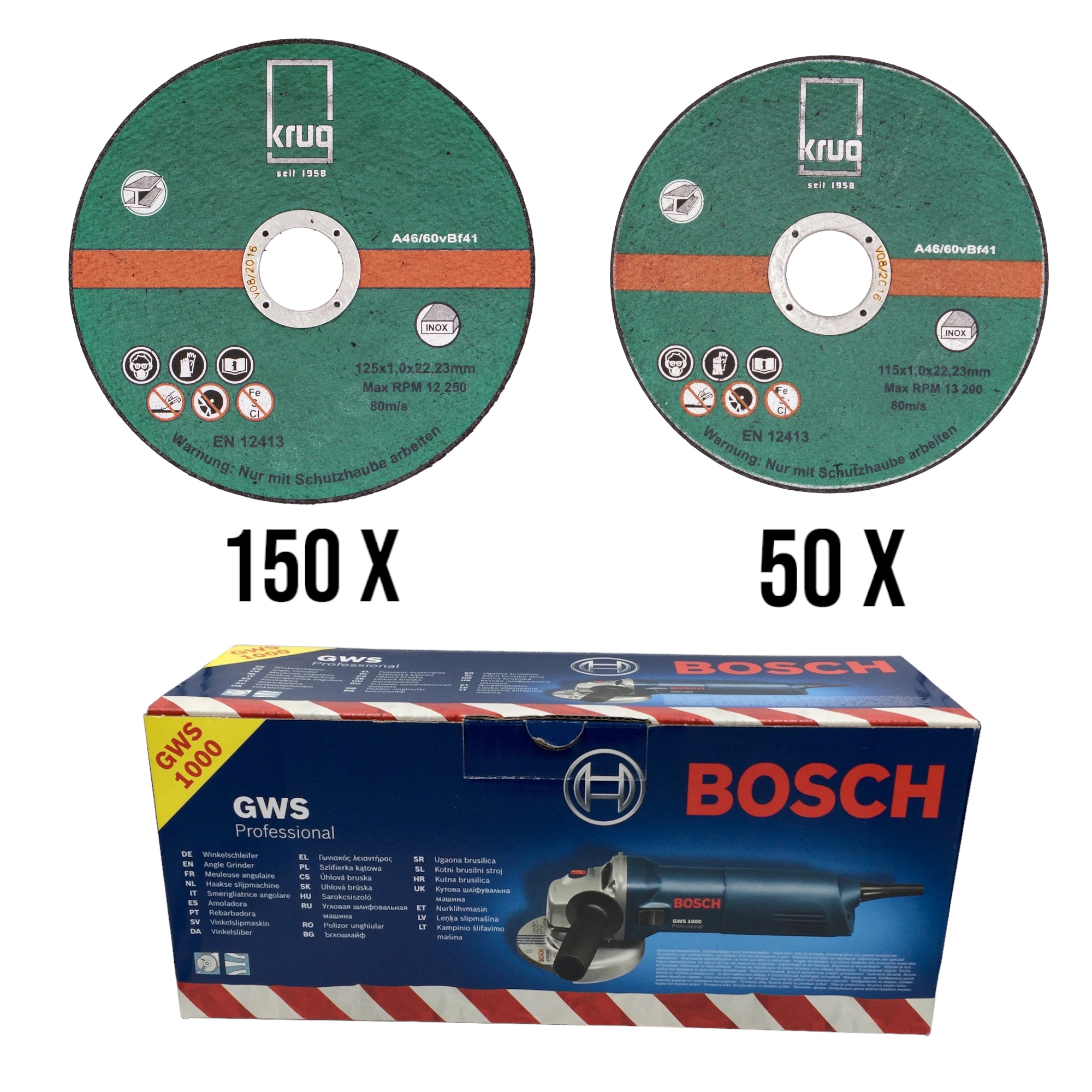 150 x Trennscheiben 125x1.0, 50 Trennscheiben 115x1,0 + Bosch WS GWS 1000