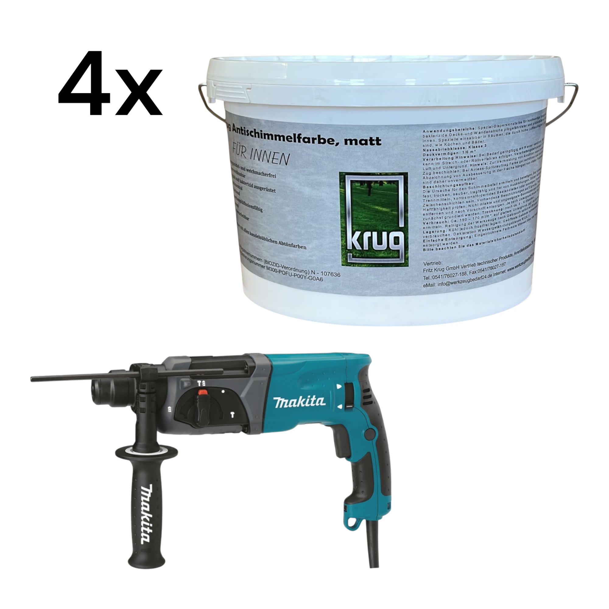 1 x Kombihammer - Makita HR2470 + 4 x Krug Antischimmelfarbe Matt 2,5 Liter