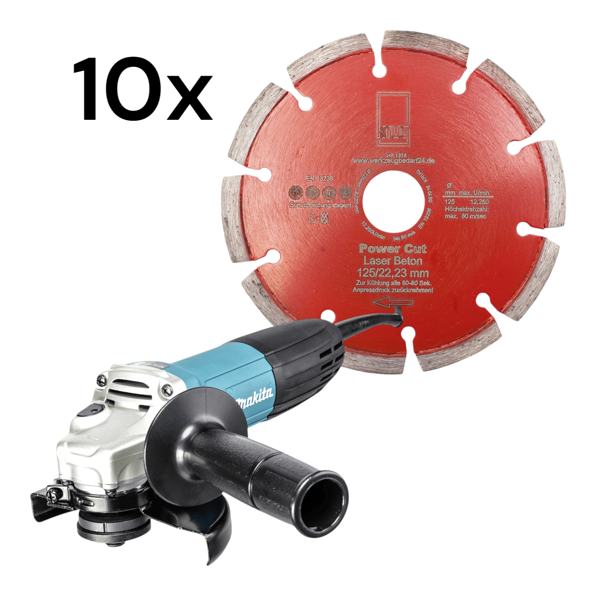 Set 1 x Winkelschleifer Makita GA5030R + 10 x Diamantscheibe Super Cut Beton Universal 125 mm