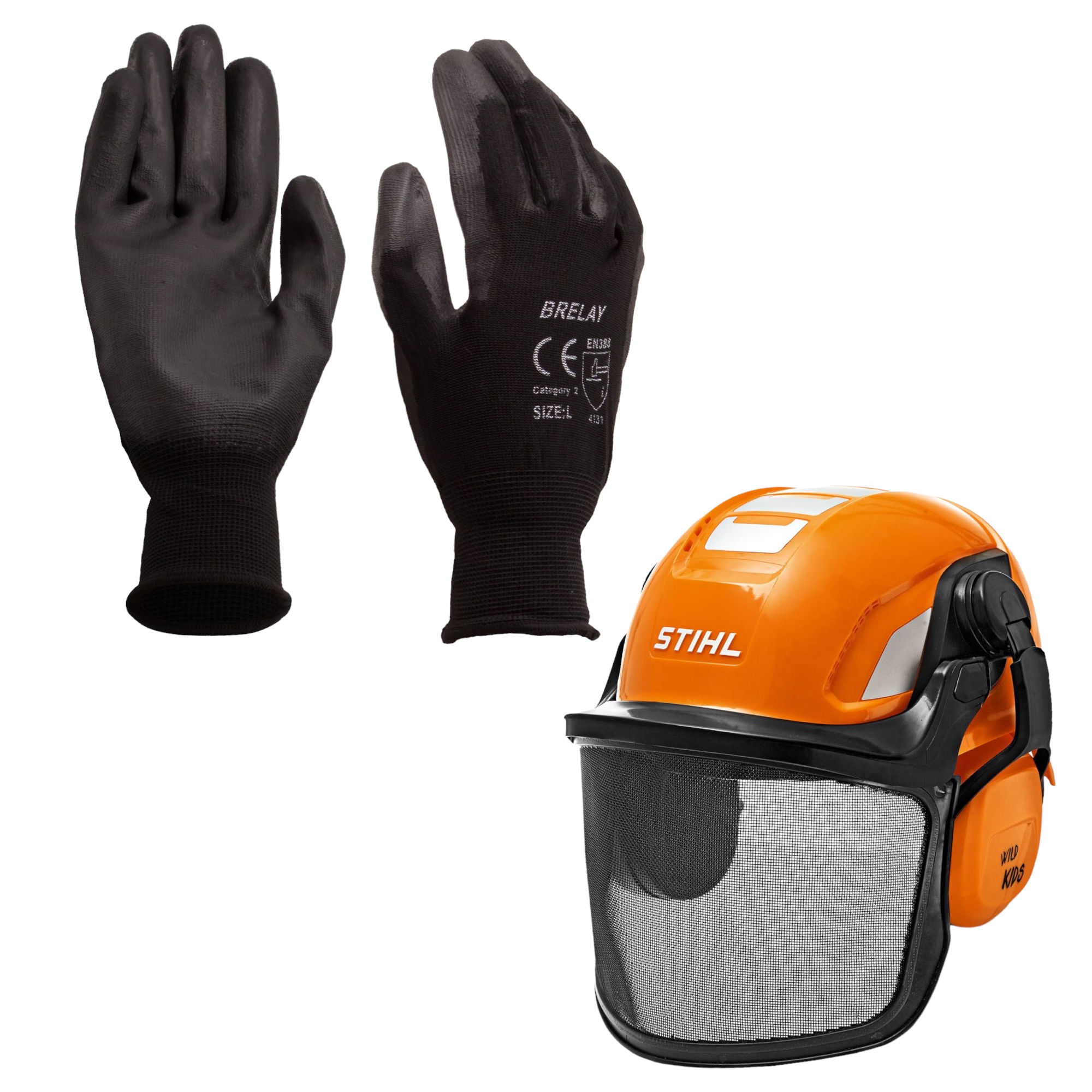 Set: 60x Arbeitshandschuhe Nylon K029 Gr.9 + Stihl Spielzeughelm 04204600001