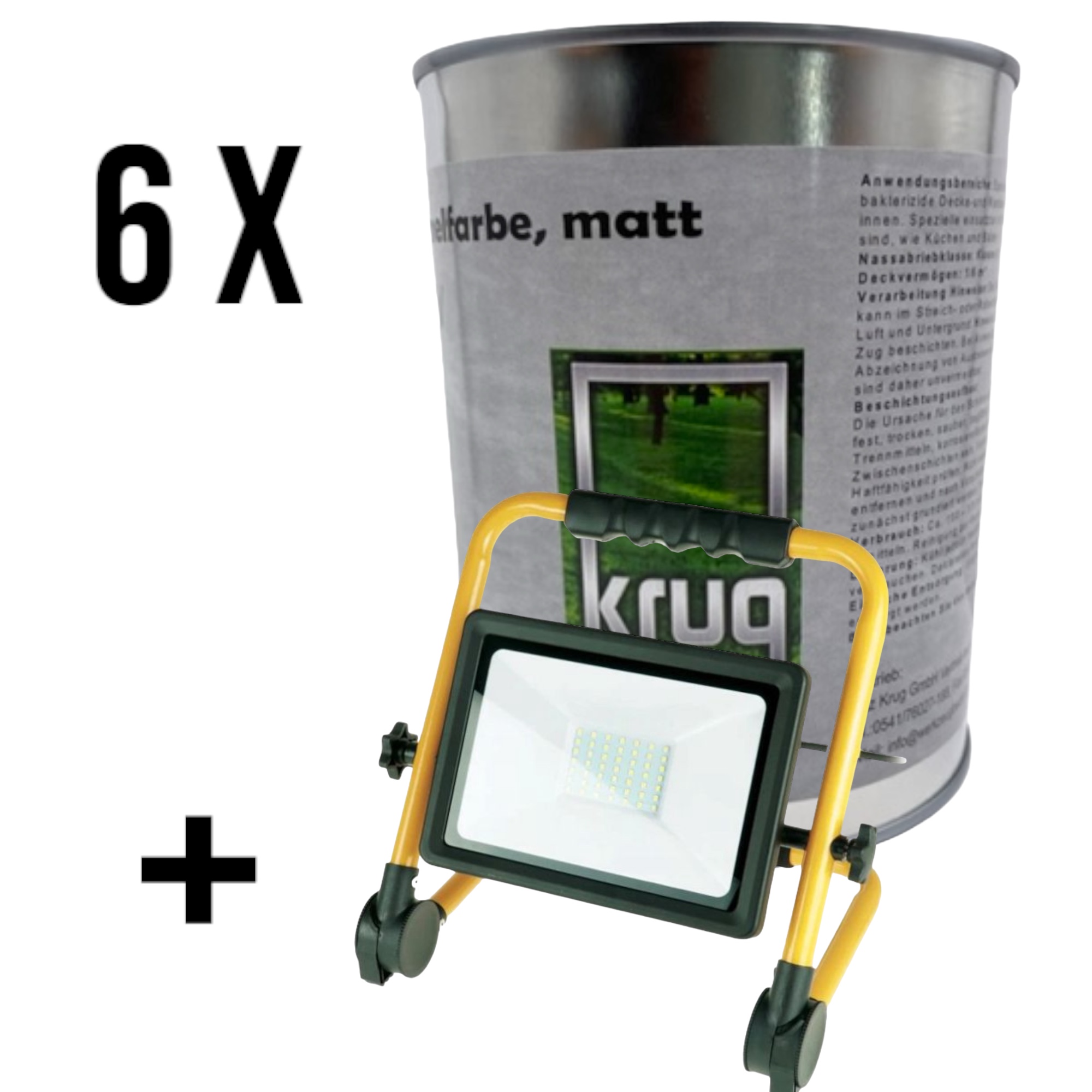 Set 6 x Krug Antischimmelfarbe Matt 0,75 Liter + 1 x SMD LED Baustrahler 50W, IP65