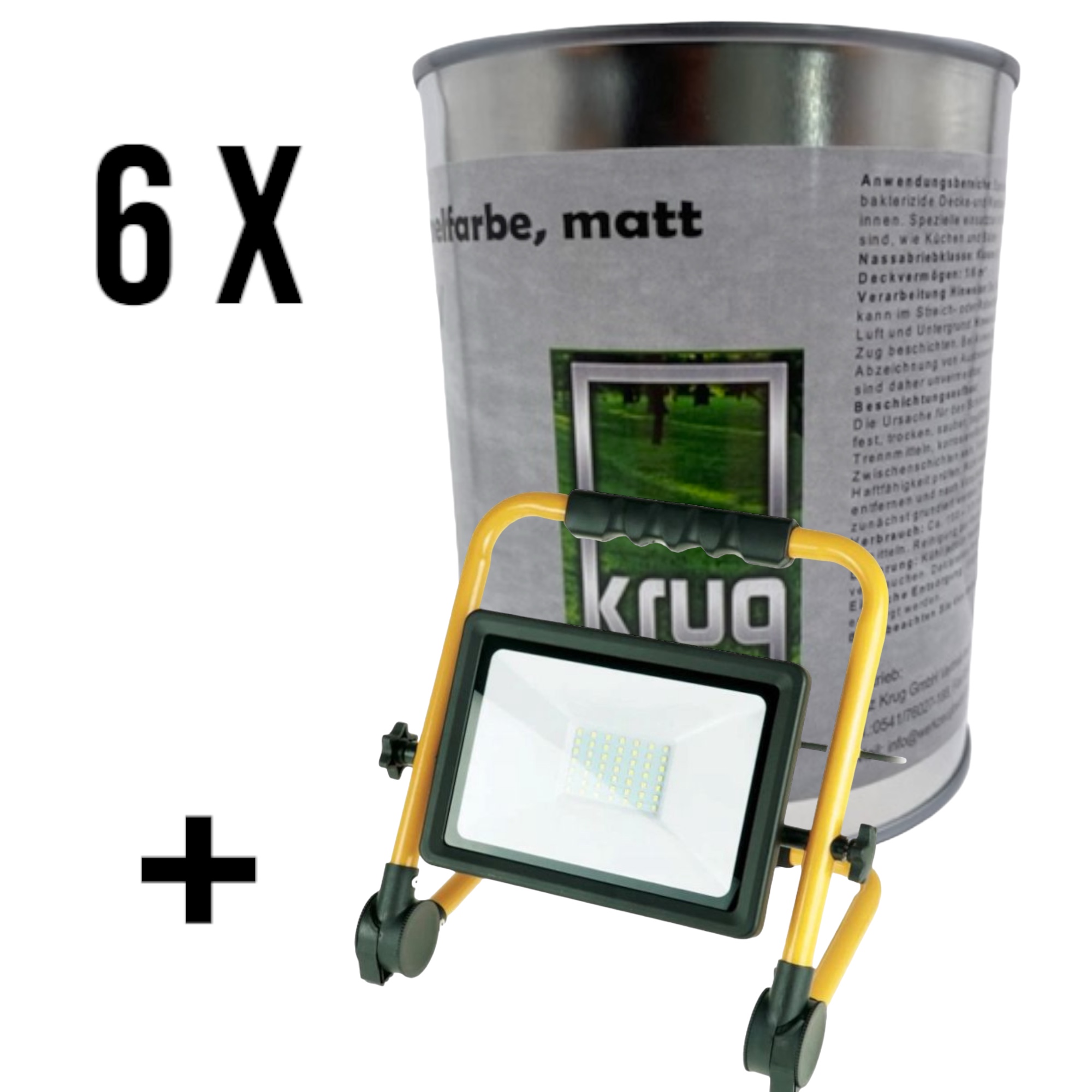 Set 6 x Krug Antischimmelfarbe Matt 0,75 Liter + 1 x SMD LED Baustrahler 50W, IP65