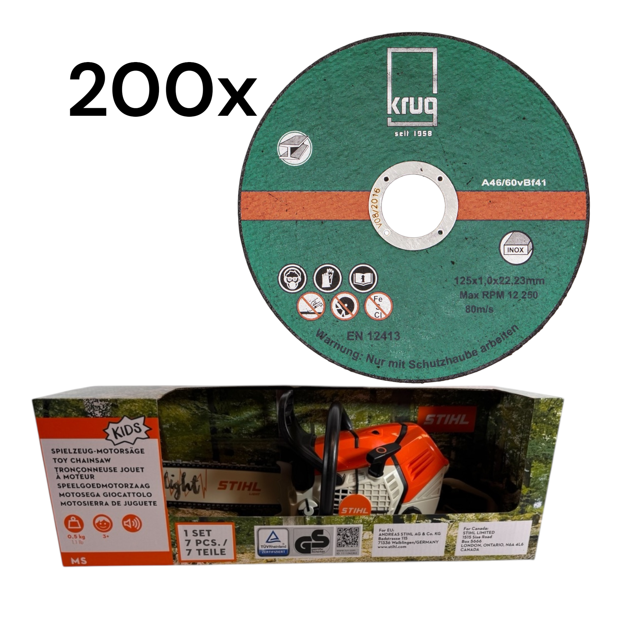 Set: 200 x TR125x1.0 + STIHL Kinder Spielzeugsäge 04216000053 mit Batteriebetrieb