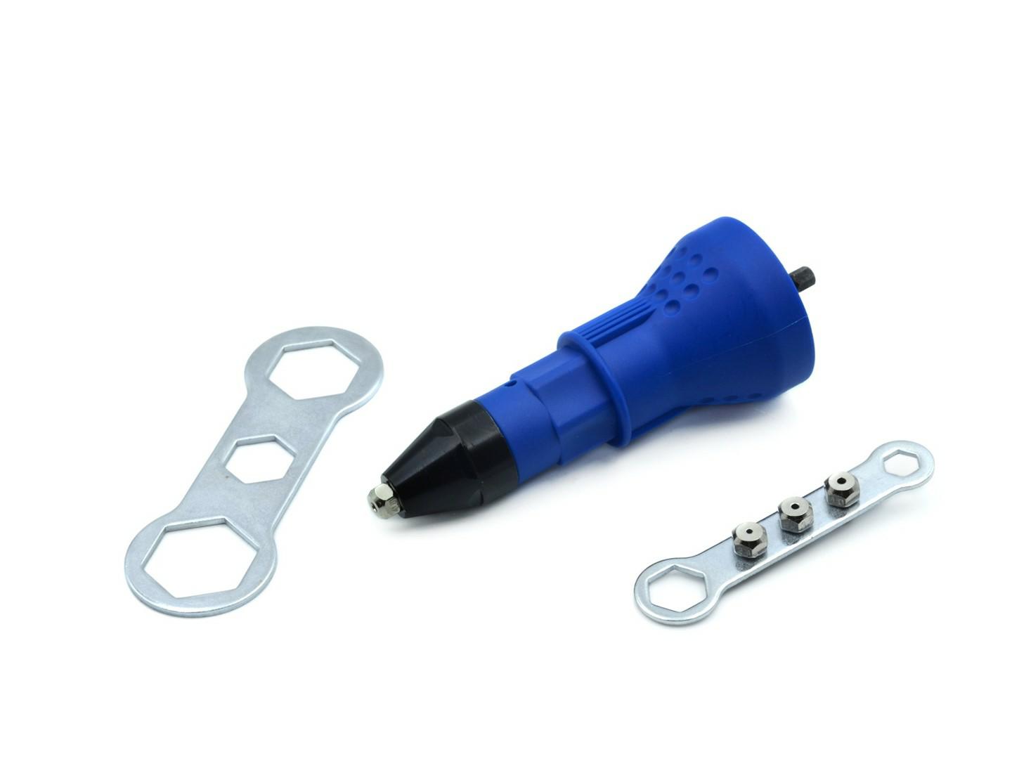 GEKO Adapter für Nietzange GEKO Adapter für Akku-Bohrschrauber zur Nietmontage mit 4 Aufsätzen