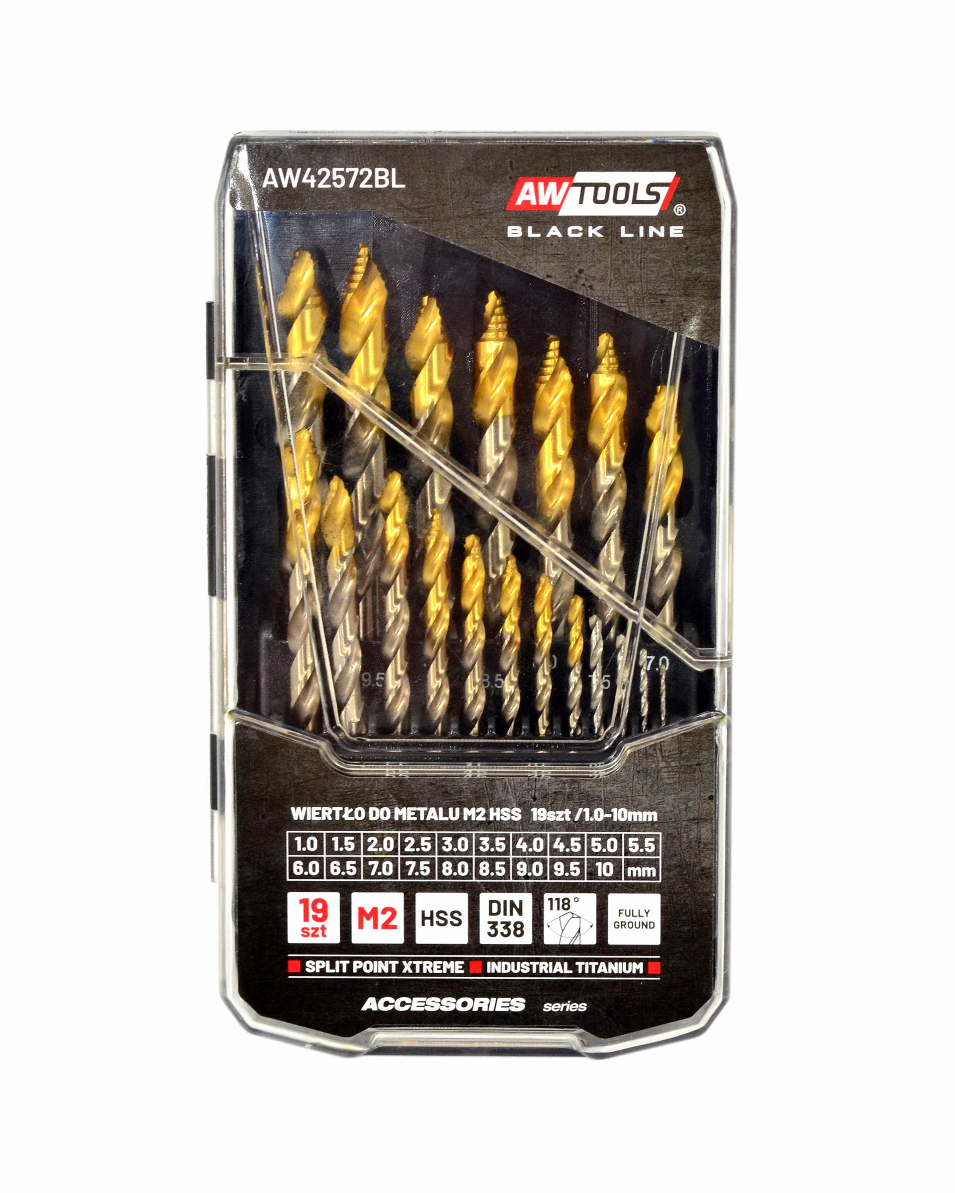 Metallbohrersatz AWTOOLS M2 HSS-TiN 19-teilig 1,5-10 mm Black Line