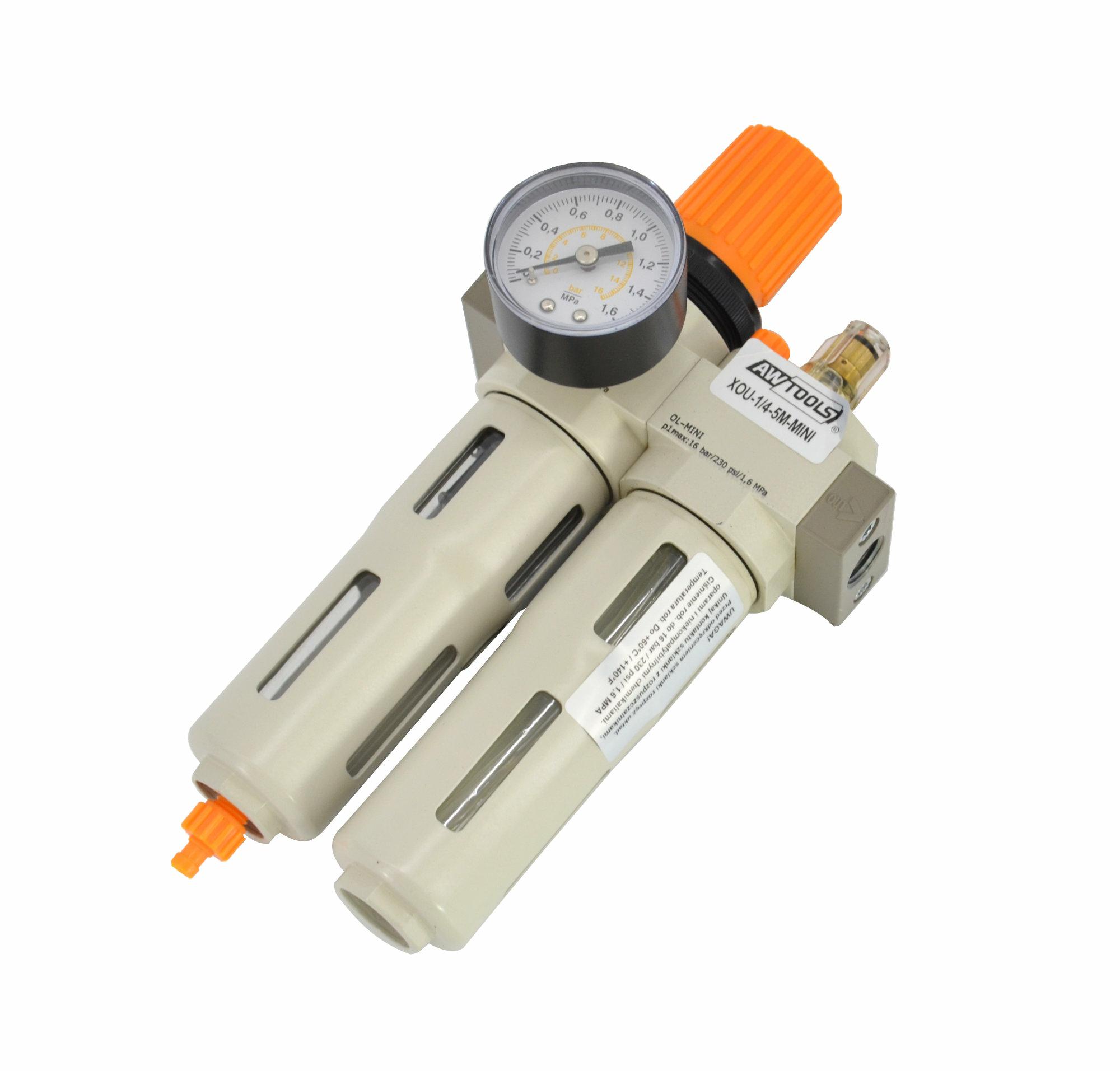 AWTOOLS Druckluftfilter-Regler-Schmiereinheit 1/4" Mini mit Manometer