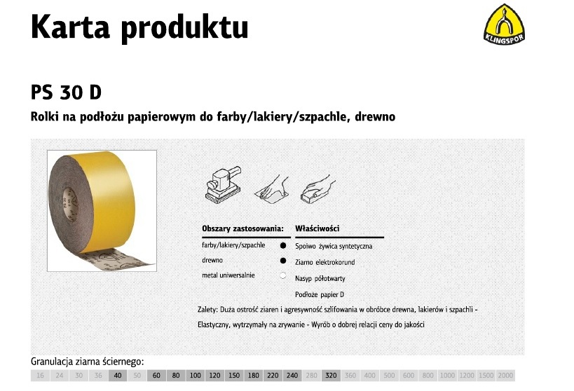 KLINGSPOR Schleifpapierrolle 115 mm PS30D P40 50 m für Lack, Holz, Metall