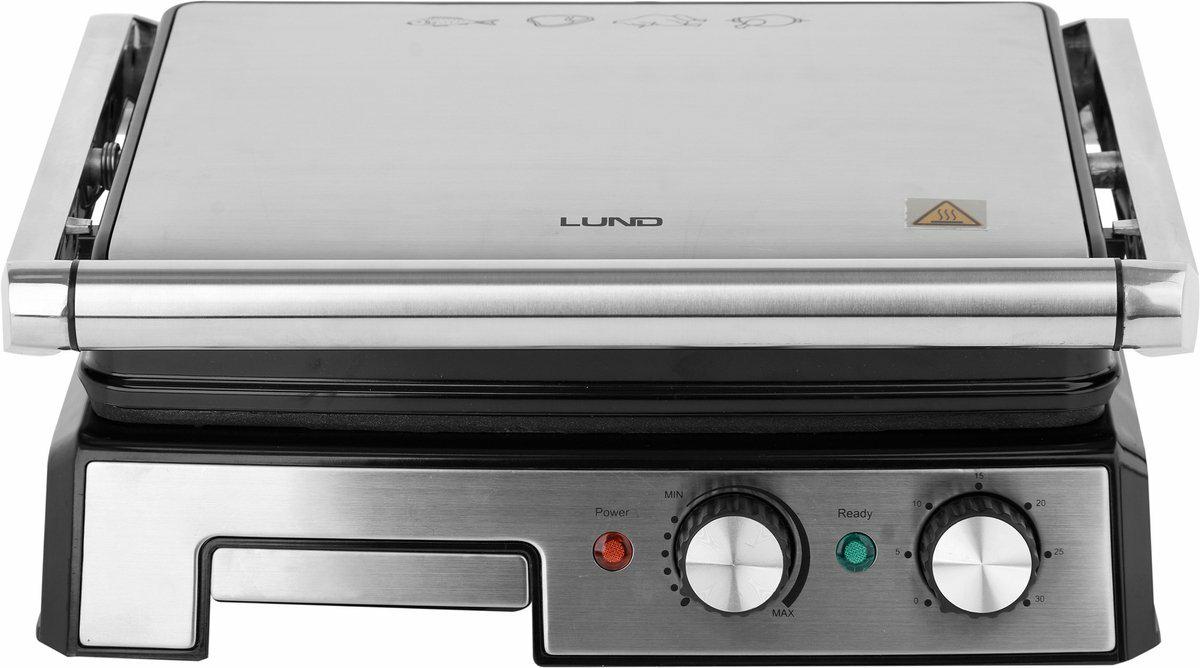 LUND Elektrogrill 2000 W mit 29,5 x 24 cm Grillplatte und Temperaturregler