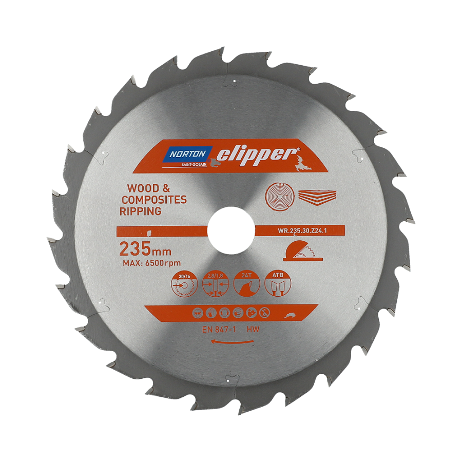 NORTON Trennscheibe 235 mm x 30/16 mm x 24 Zähne für Holz und Komposite ATB