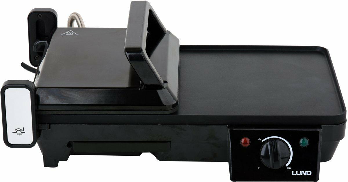 LUND Elektrogrill 2000W 2in1 40,5x25cm mit flacher und geriffelter Platte